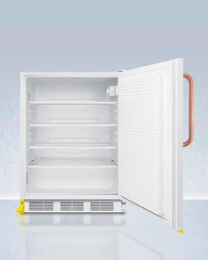 Accucold 24 Inch Wide Built-In All Refrigerator with Copper Handle - ADA Compliant - Energy Efficient Under Counter Fridge for Kitchen, Bar, Office, or Basement - Model FF7LWBITBCSTOADA