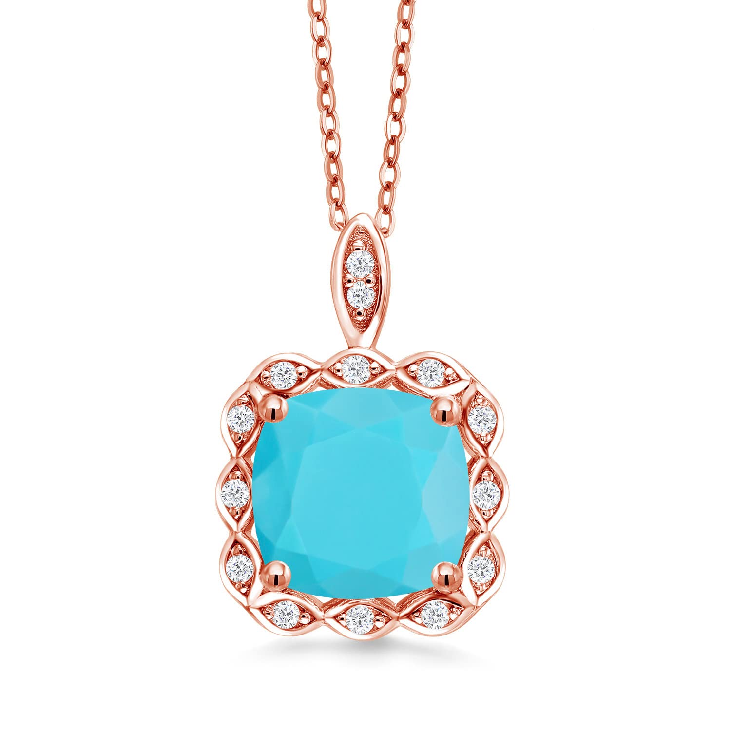 Gem Stone King 10MM Cushion Birthstone Pendant Necklace for Women - 18K Rose Gold Plated Sterling Silver with 18 Inch Chain | Personalized Jewelry Gift for Mom, Wife, Daughter | Perfect for Birthdays, Anniversaries & Special Occasions