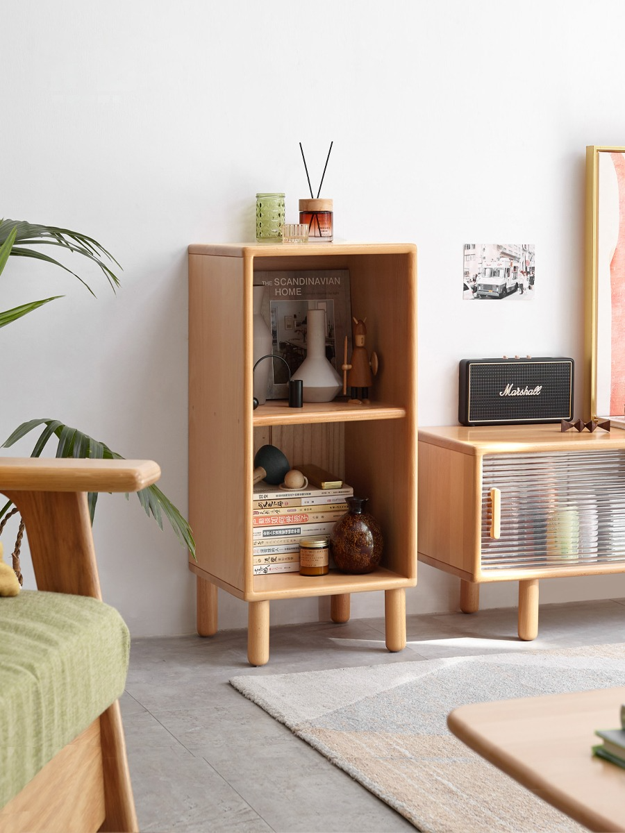 Solid Beech Wood Small Bookshelf Side Cabinet - Compact Storage for Books, Decor & Essentials in Living Room, Bedroom or Office