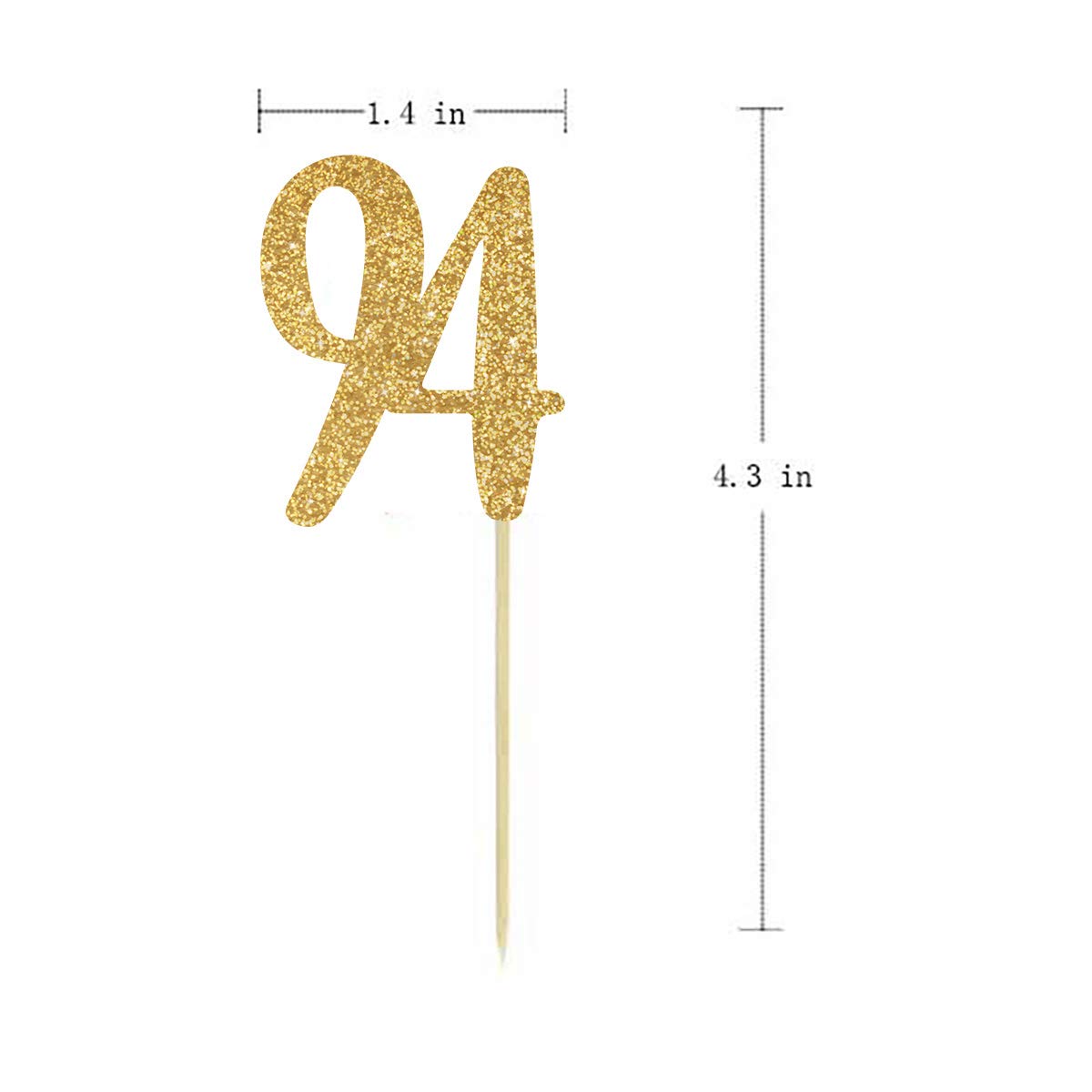 24-Pack Gold Happy 94th Birthday Cupcake Toppers with Glitter Numbers - 94th Birthday Party Decorations for Grandparents, Milestone Celebrations & Anniversary Cakes