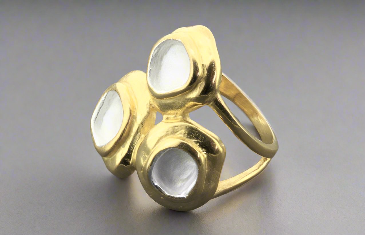 22K Gold Plated Silver Coral Ring for Women - Elegant Beach Wedding Jewelry, Boho Chic Accessory for Parties & Vacations