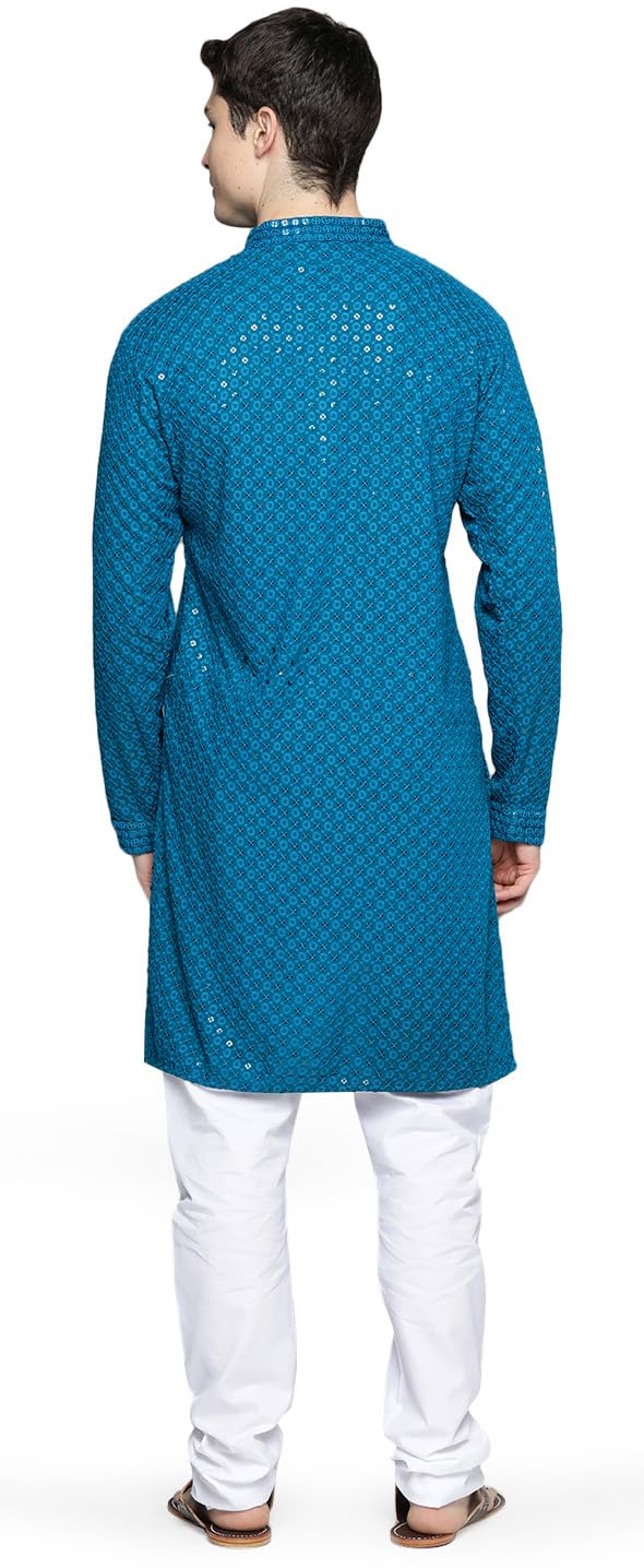 Men's Indian Cotton Kurta Pajama Set with Chikankari Embroidery & Sequins | Maple Clothing | Traditional Ethnic Wear for Festivals, Weddings & Cultural Events