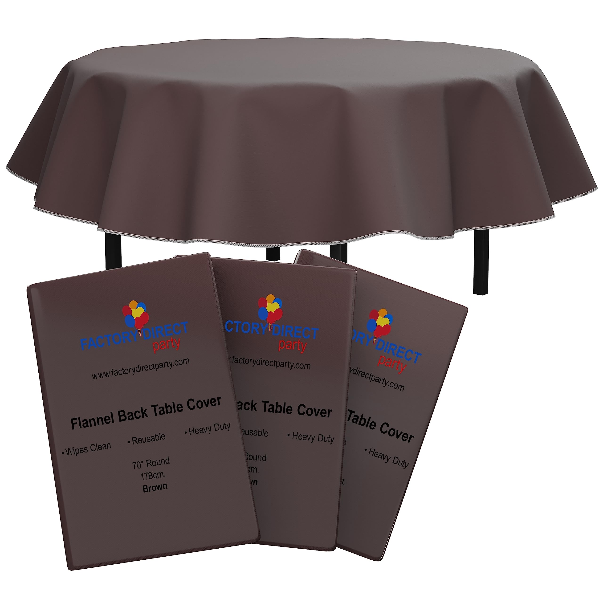 Premium Brown Vinyl Tablecloths - 70 Inch Round (Pack of 3) - Flannel Backed Waterproof Plastic Table Cover for Dining, Parties & Events - Durable & Easy Clean Round Table Cloth for Home, Restaurant & Catering