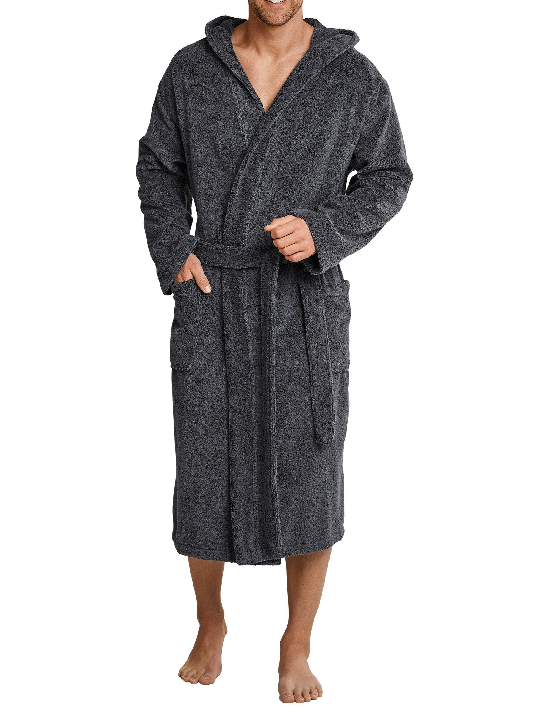Men's Cotton Hooded Bathrobe - Soft & Absorbent Spa Robe for Beach, Pool & Lounge - Size S, Grey - Perfect for Relaxation & After Shower Comfort