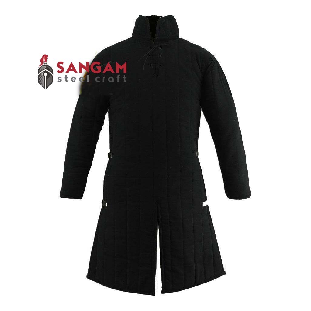 Medieval Gambeson Thick Padded Long Coat - Aketon Jacket Armor Costume in Cotton Fabric for LARP, Cosplay & Renaissance Fairs | Historical Reenactment & Theater Performance
