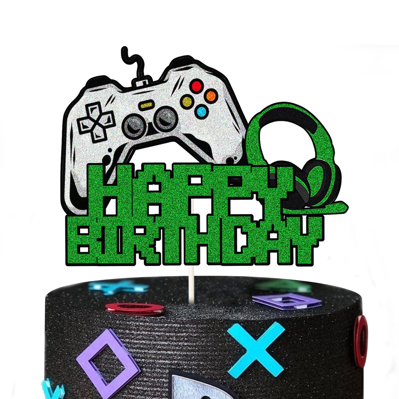 Happy Birthday Cake Topper for Gamers - Video Game Themed Party Decoration for Boys & Girls - Gaming Cake Picks for Game Fans - Perfect for Birthday Parties, Gaming Events & Themed Celebrations
