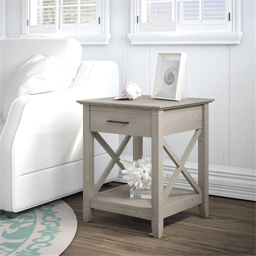 Home Square 2-Piece Wood End Table Set with Storage Shelf in Washed Gray - Perfect for Living Room, Bedroom & Small Space Furniture