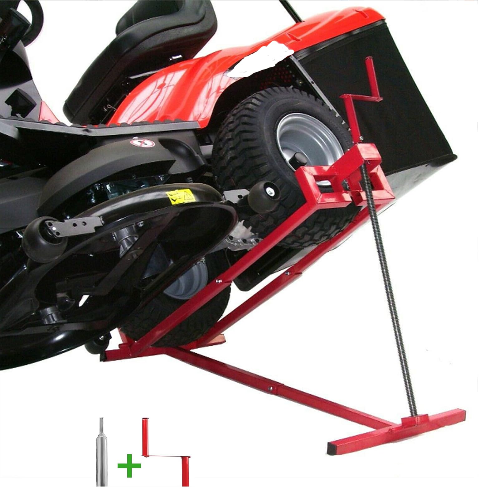 Heavy Duty 880 Lbs Capacity Lawn Mower Lift Jack - Manual & Power Tool Extension Handles, Foldable Design for Ride-On Mowers & Garden Tractors (Red) - Perfect for Garage Maintenance, DIY Repairs & Lawn Equipment Storage