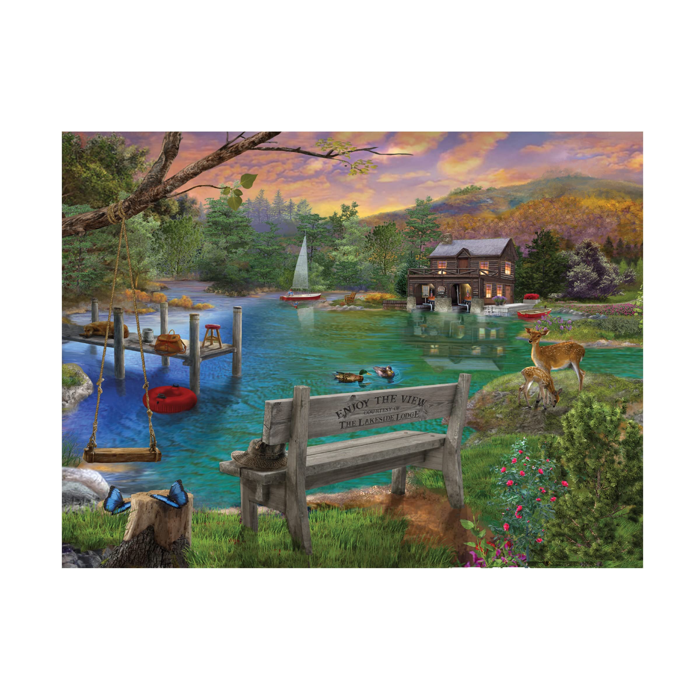 Trademark Fine Art 'Lakeside View from the Bench' Canvas Wall Art Print by Bigelow Illustrations - Perfect for Living Room, Bedroom & Office Decor