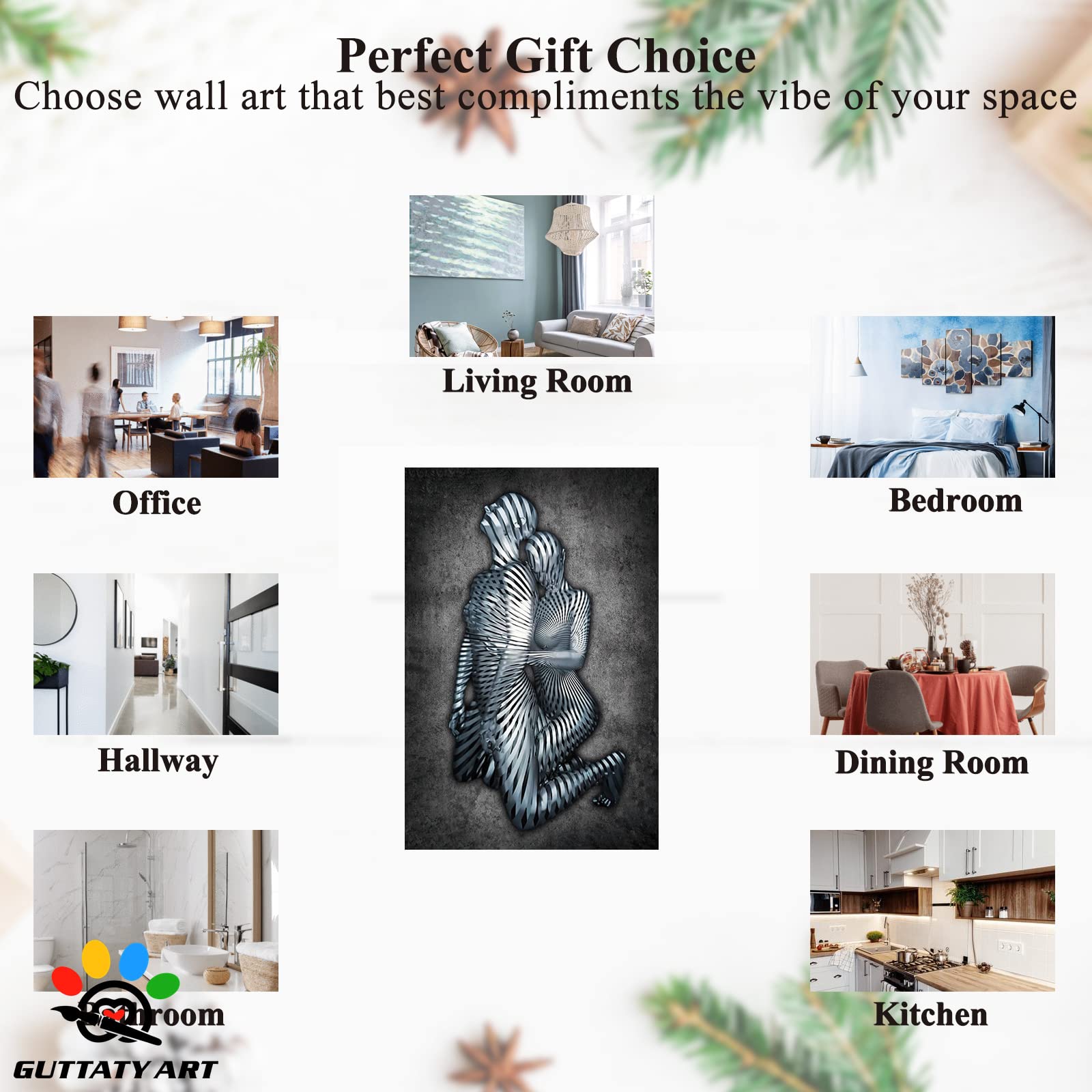 3D Metal Heart Wall Art - Gray Hugging Couple Canvas Print for Bedroom & Living Room Decor - Valentine's Day Gift for Couples (28x40 Inches) - Perfect for Anniversary, Wedding & Romantic Home Decor