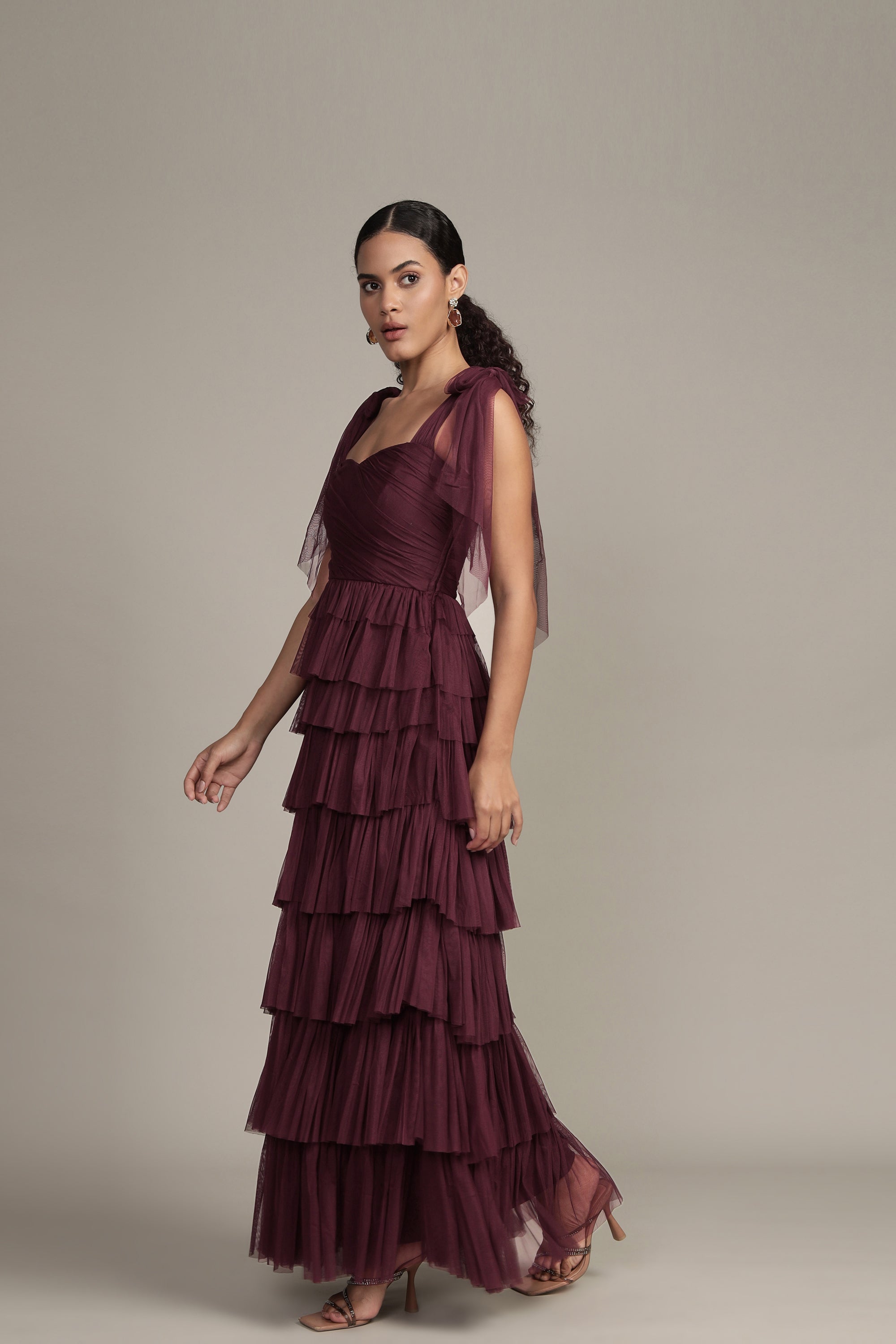 Ophelia Plum Maxi Dress with Tie Detail - Flowy Long Summer Dress for Women, Elegant Boho Chic Style, Perfect for Beach, Vacation, and Casual Outings