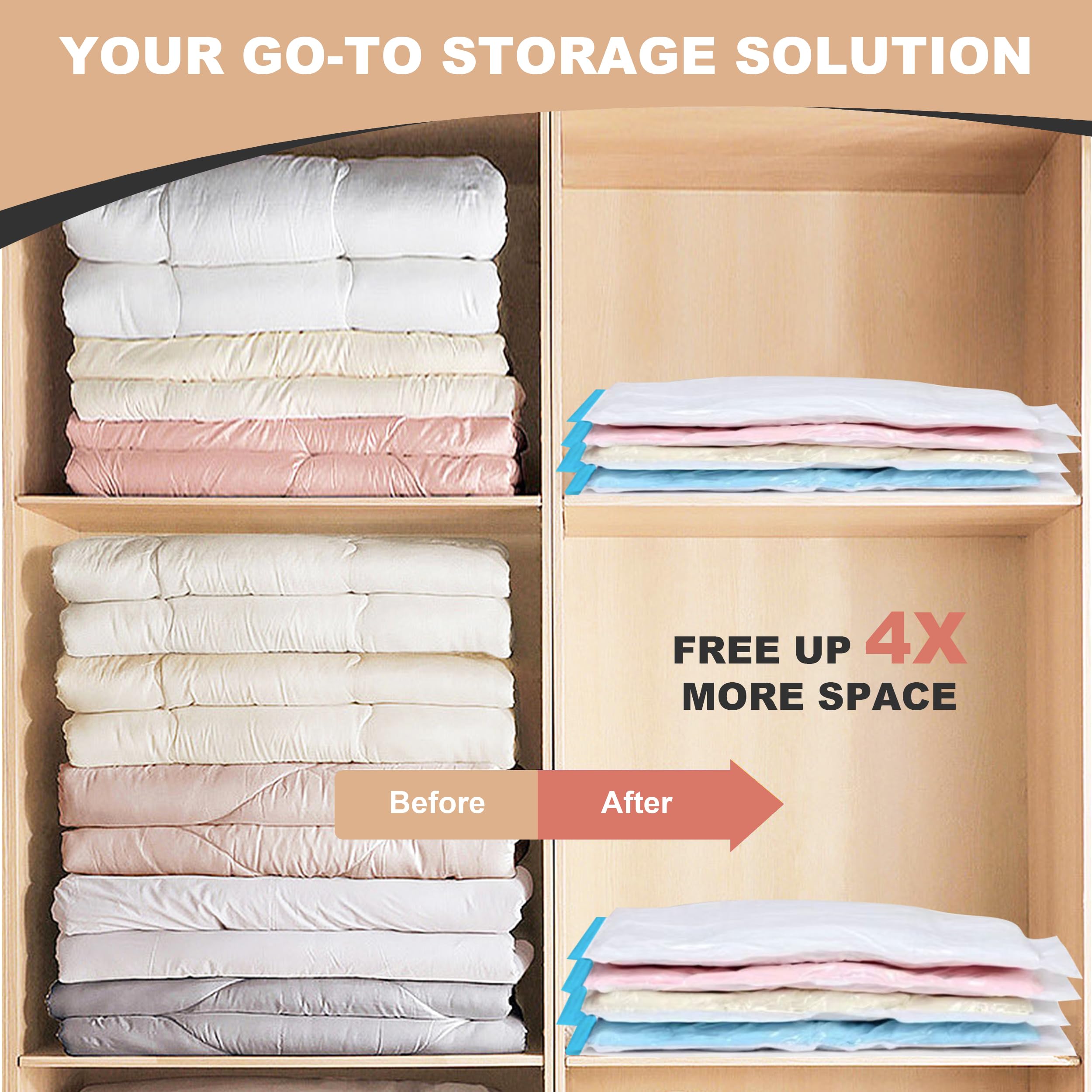 20-Pack Vacuum Storage Bags with Hand Pump - Space Saving Vacuum Sealed Bags for Clothes, Comforters & Blankets (4 Jumbo/4 Large/4 Medium/8 Small) | Perfect for Seasonal Storage, Travel & Home Organization