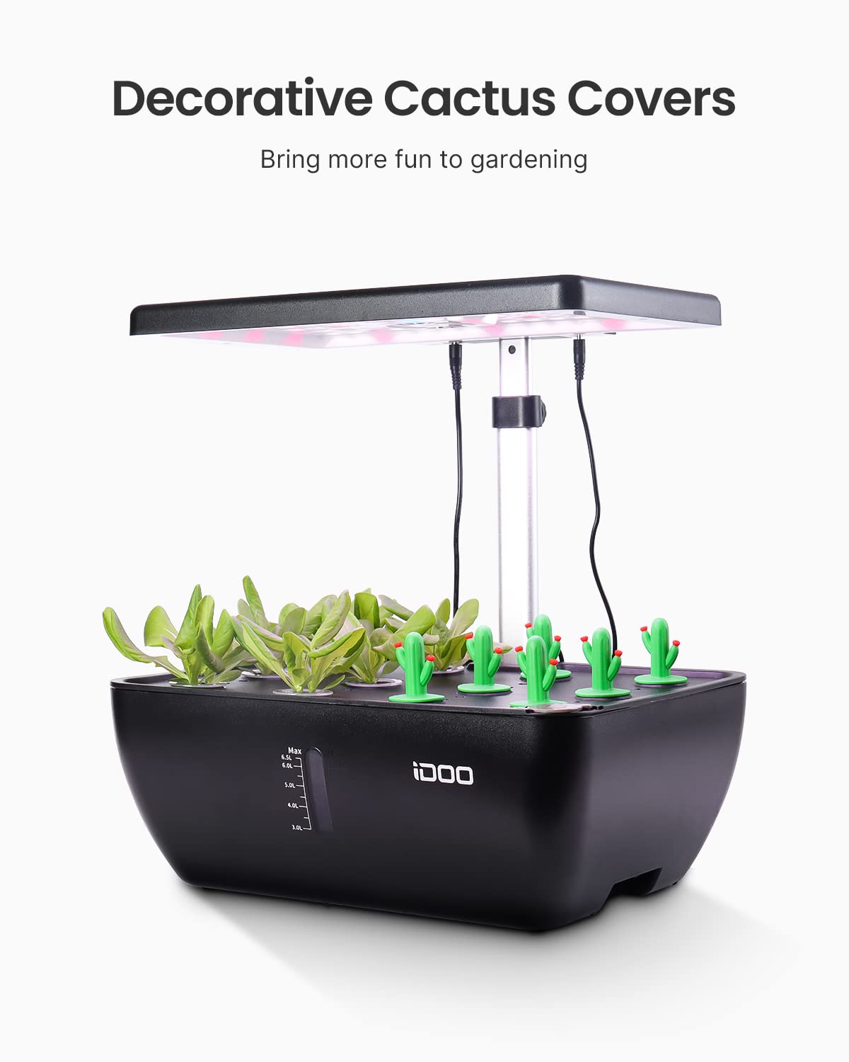 iDOO 12-Pod Hydroponics Growing System Kit with WiFi & LED Grow Light - Indoor Herb Garden for Home, Built-in Fan, Auto Timer, 6.5L Large Tank - Perfect for Kitchen, Office, or as Christmas Gifts for Women & Mom (Black)