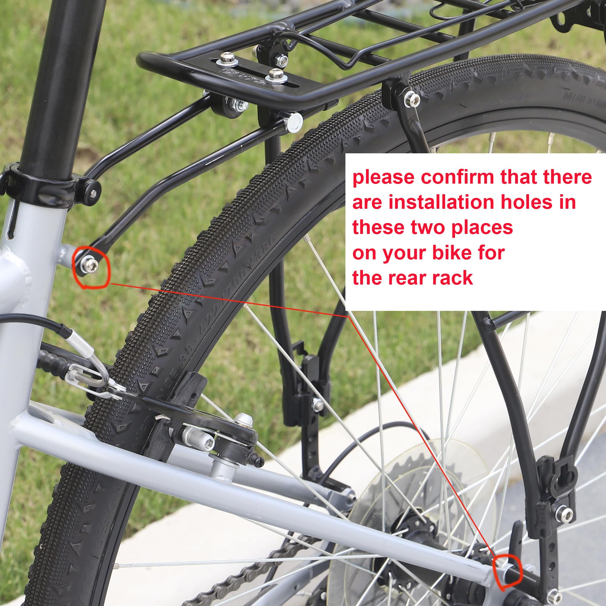 Heavy Duty Bike Rear Rack - 55LB Load Capacity Adjustable Bicycle Cargo Carrier for 24-28 Inch Bikes | Perfect for Commuting, Grocery Shopping & Outdoor Adventures (Black)
