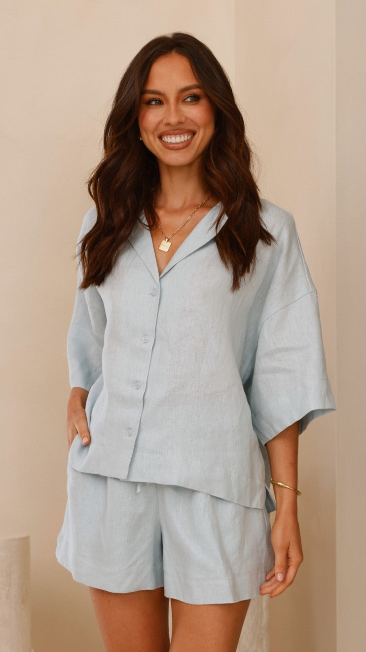 Luna Button Up Shirt for Women - Soft Cotton Long Sleeve Blouse in Classic Blue - Perfect for Office, Casual Wear & Date Nights