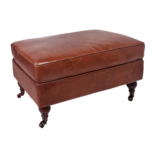 Cambridge Leather Ottoman Footstool - Aged Brown Leather Footrest for Living Room, Bedroom & Office - Comfortable Leather Pouf with Sturdy Wooden Legs - Perfect for Relaxing, Reading & Extra Seating