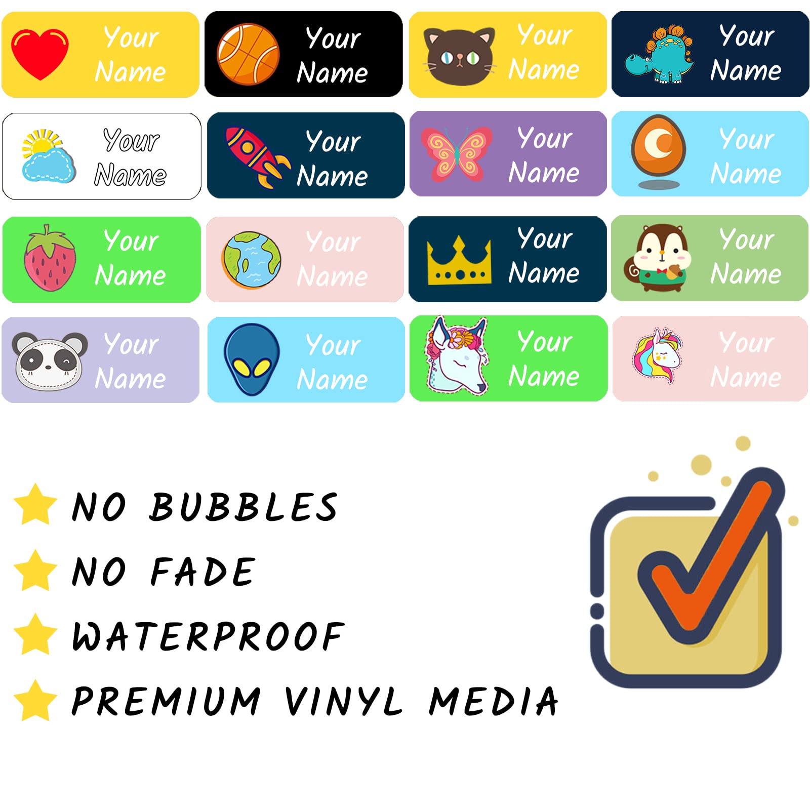 60 PCS Personalized Waterproof Name Labels for Kids - Custom Stickers for School Supplies, Books, Pens, Water Bottles & Bowls (Large 2.48”x0.9”) - Perfect for Daycare, Camp & Organizing Kids' Belongings