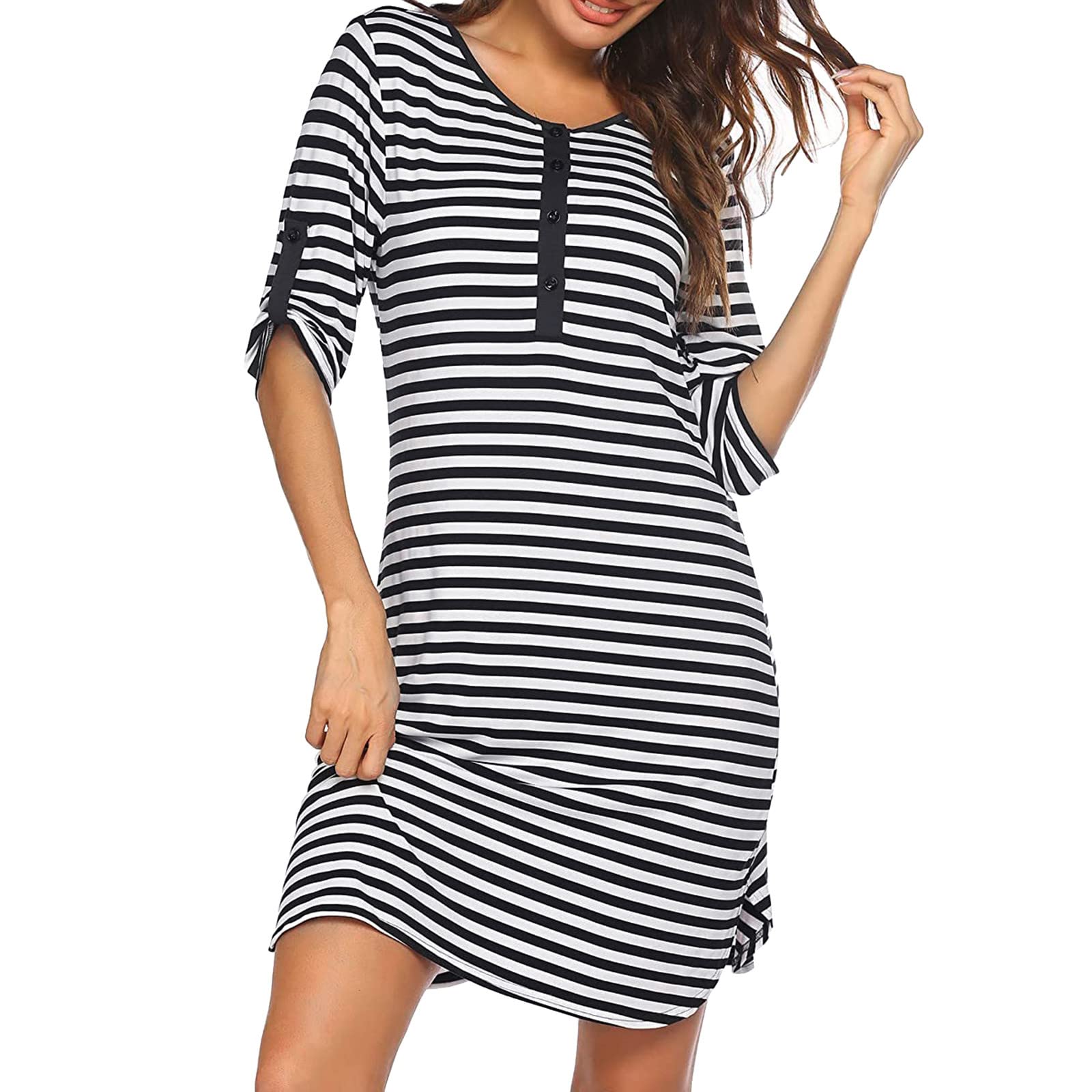 Stylish Maternity Nursing Dress with Pockets - Button Down Striped Sleeveless High Waist Breastfeeding Dress for Women | Perfect for Pregnancy, Nursing & Everyday Comfort
