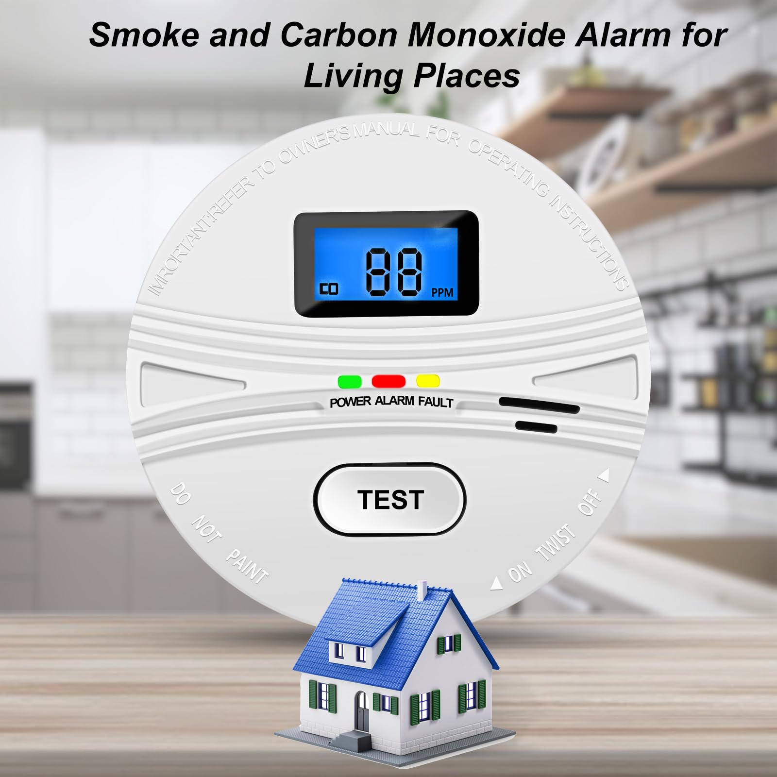 2 Pack Smoke and Carbon Monoxide Detector Combo with Digital Display & Test Button - Battery Included - Fire Alarm for Home, Kitchen, Bedroom & Office Safety Protection