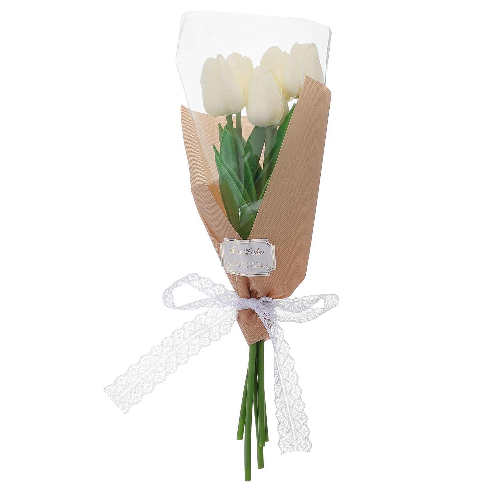 LUOZZY Artificial Tulips Bouquet - 12 Pack Fake Silk Tulip Flowers for Home, Office, Wedding, Party Decor - White Floral Arrangement Centerpiece for Table, Vase, Gift Box Decoration