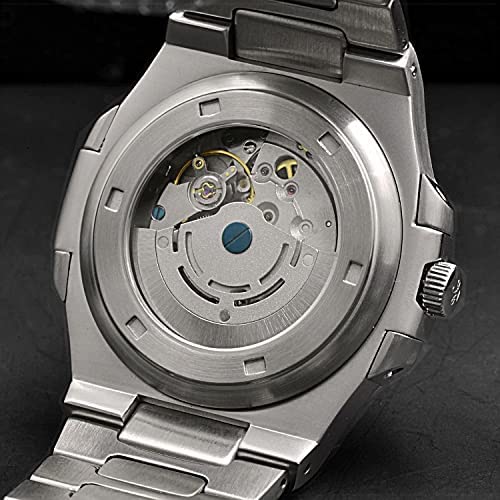 LGXIGE Men's Automatic Water Resistant Watch - Luxury Stainless Steel Blue Dial with Luminous Hands - Patek Philippe Style Dress Watch for Business, Formal Events & Everyday Wear