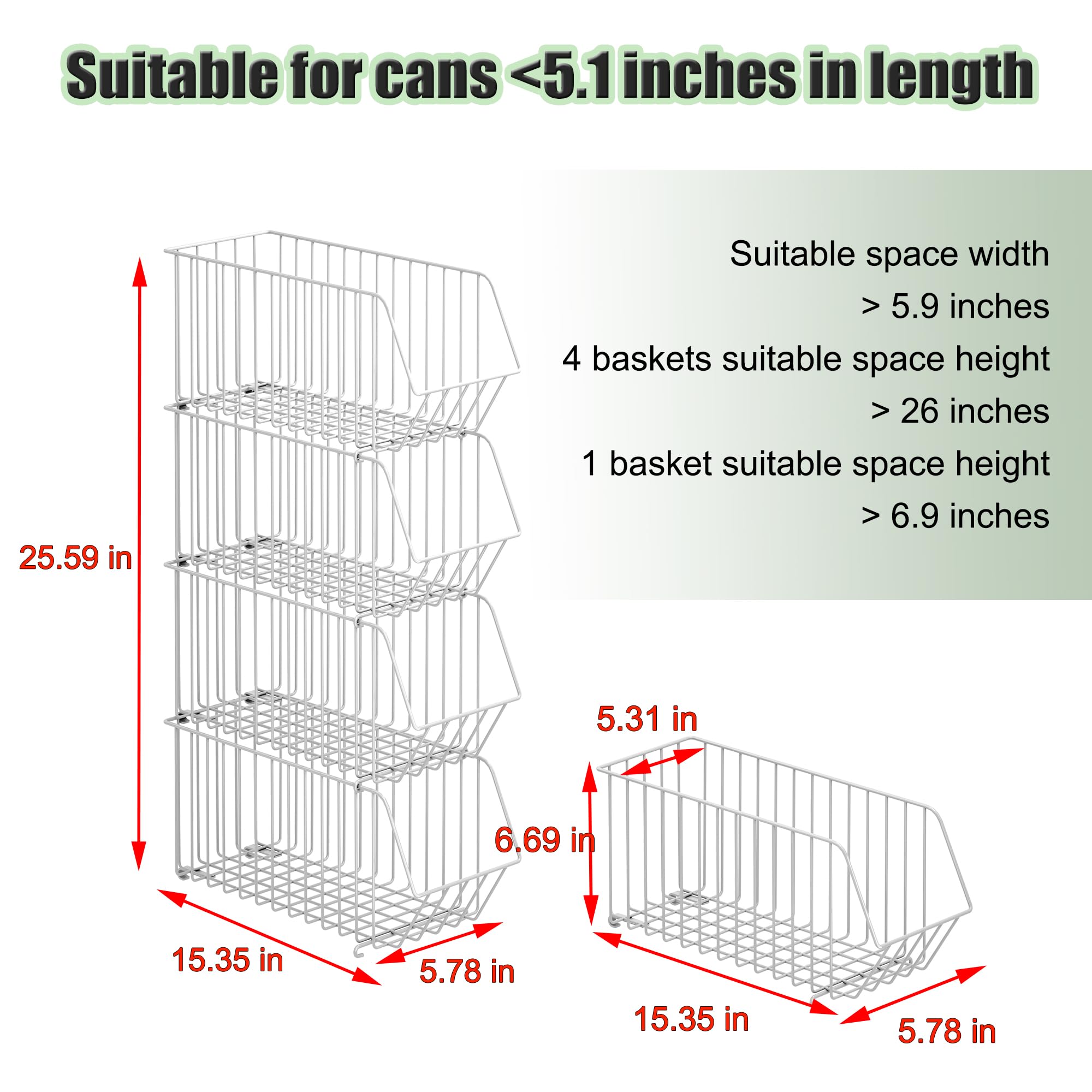 4-Tier Stackable Can Organizer for Pantry & Kitchen - Space-Saving Canned Food Storage Rack for Soup, Soda, Vegetables (15.35
