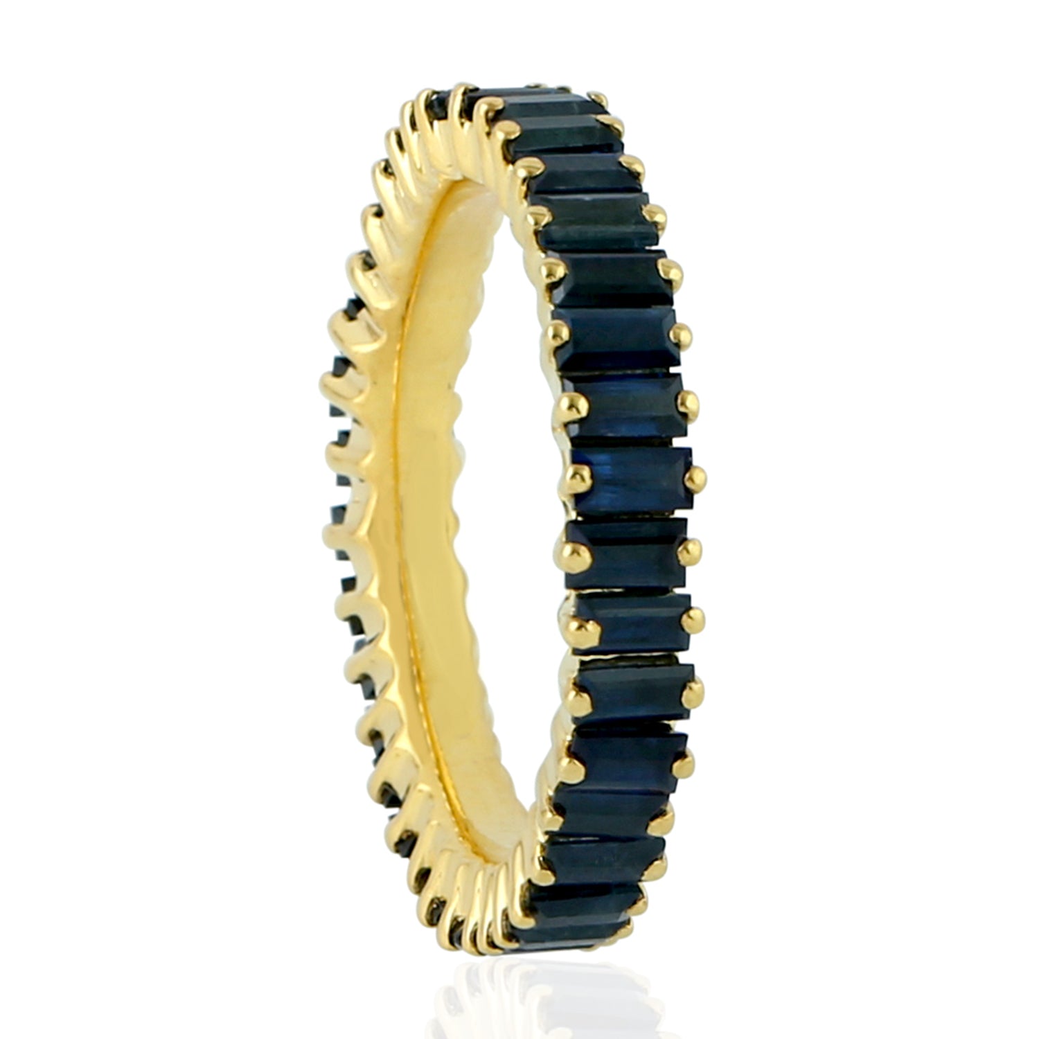 Handmade 18k Yellow Gold Baguette Cut Blue Sapphire Band Ring for Women - Perfect for Engagement, Wedding, Anniversary & Everyday Elegance
