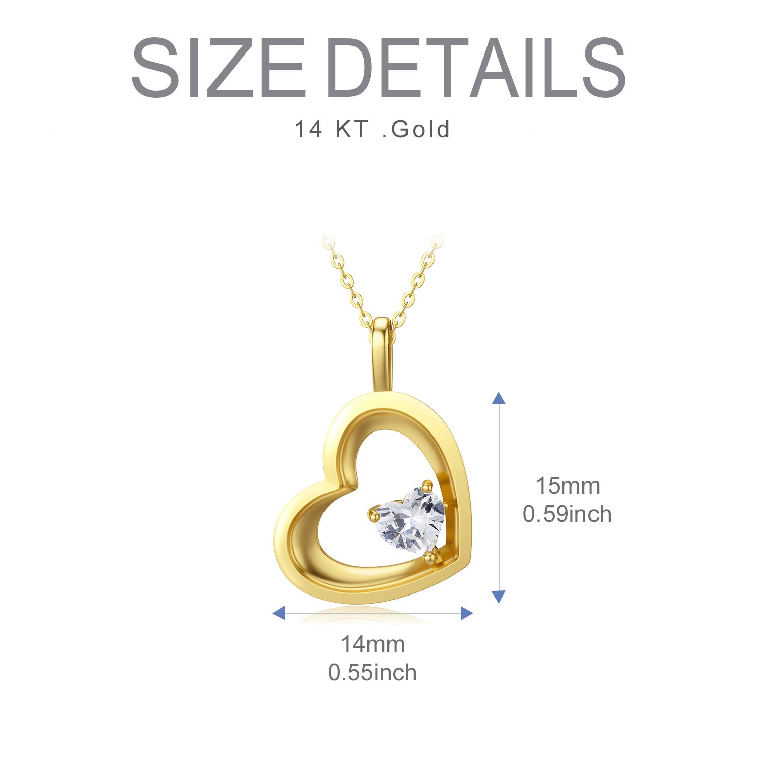 14K Solid Gold Heart Necklace for Women - Double Heart Pendant Jewelry Gift for Anniversary, Mother's Day, Valentine's - 16+2 Inch Chain - Perfect for Romantic Occasions & Special Celebrations
