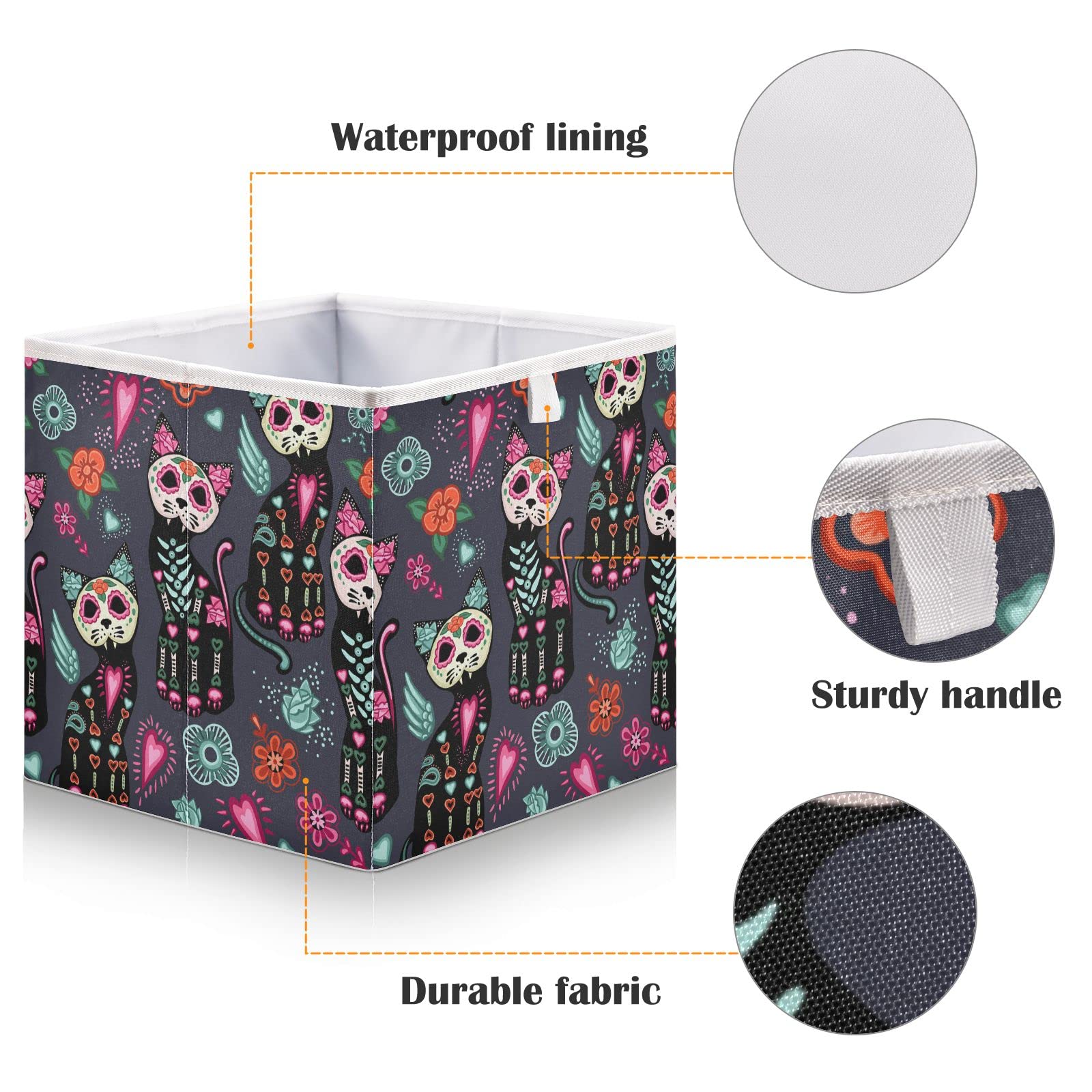 Foldable Collapsible Storage Bins with Fabric - 16 x 11 Inch Halloween Storage Baskets for Shelves, Pantry, Bathroom & Nursery Organization | Perfect for Toys, Baby Clothes & Home Decor