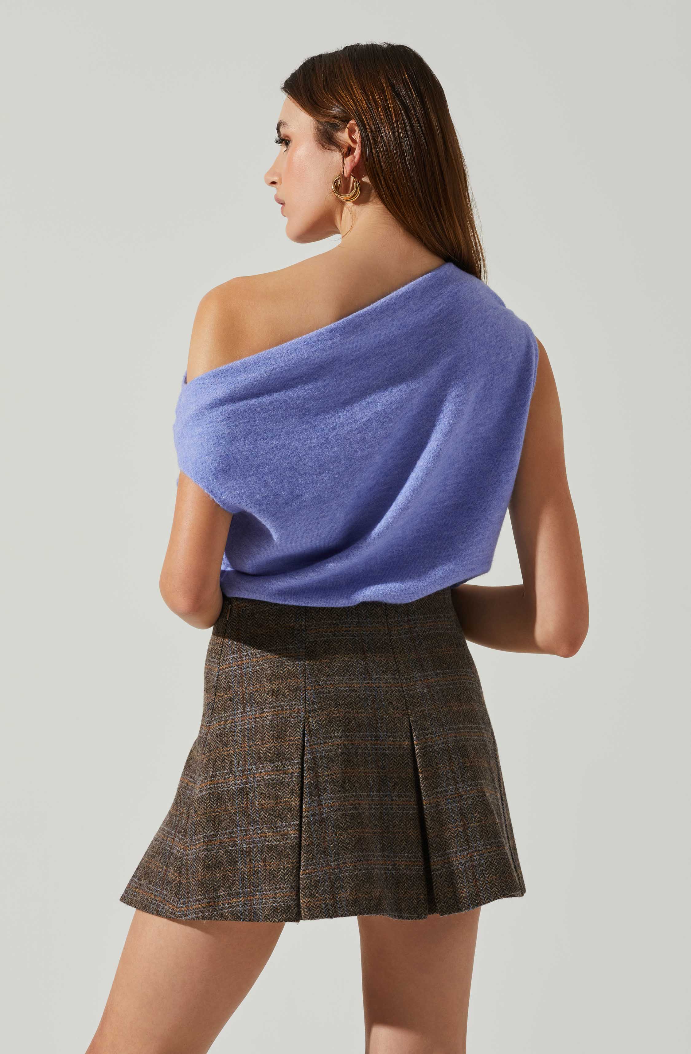 Devin Women's Sleeveless One Shoulder Knit Sweater - Sexy Off Shoulder Pullover for Date Night & Evening Parties
