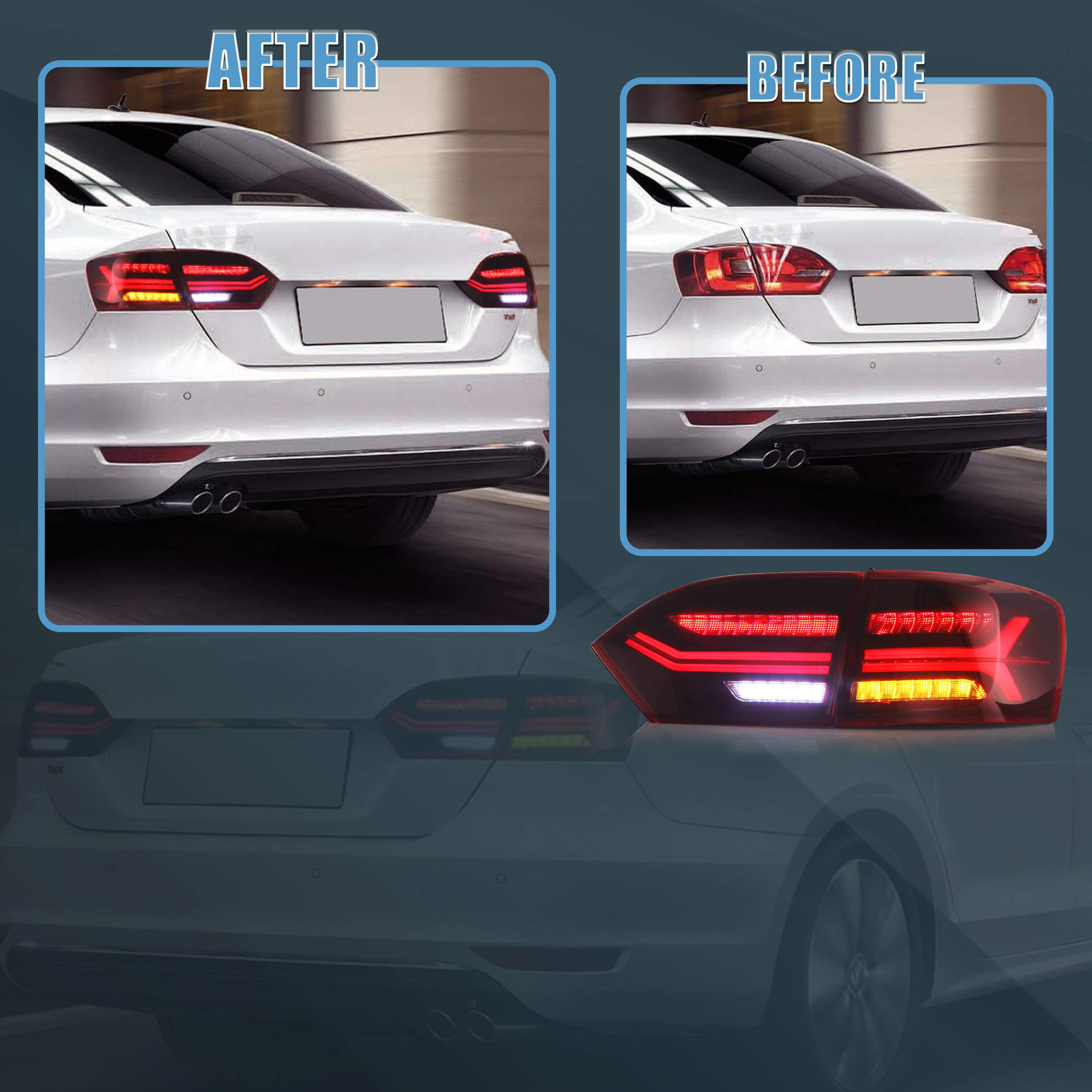 VLAND LED Tail Lights for 2011-2014 Volkswagen Jetta 6th Generation - Plug & Play Direct Replacement - Red & White Lens - Not Compatible with LED Models | Upgrade Your Jetta's Style & Night Visibility