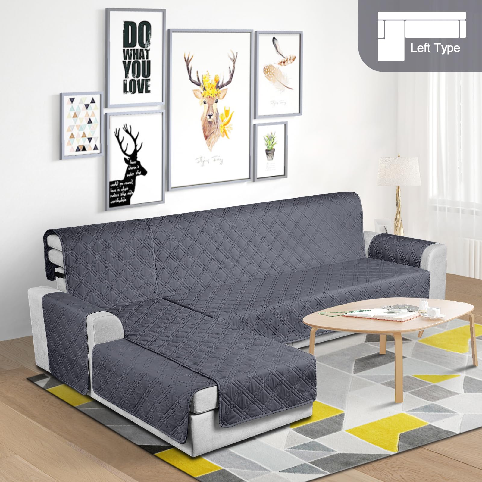**Waterproof L-Shaped Sectional Sofa Cover 3-Piece Set - Reversible, Pet & Kid Friendly Furniture Protector with Elastic Straps (X-Large, Dark Grey) - Perfect for Living Room, Family Room & Pet-Friendly Homes**