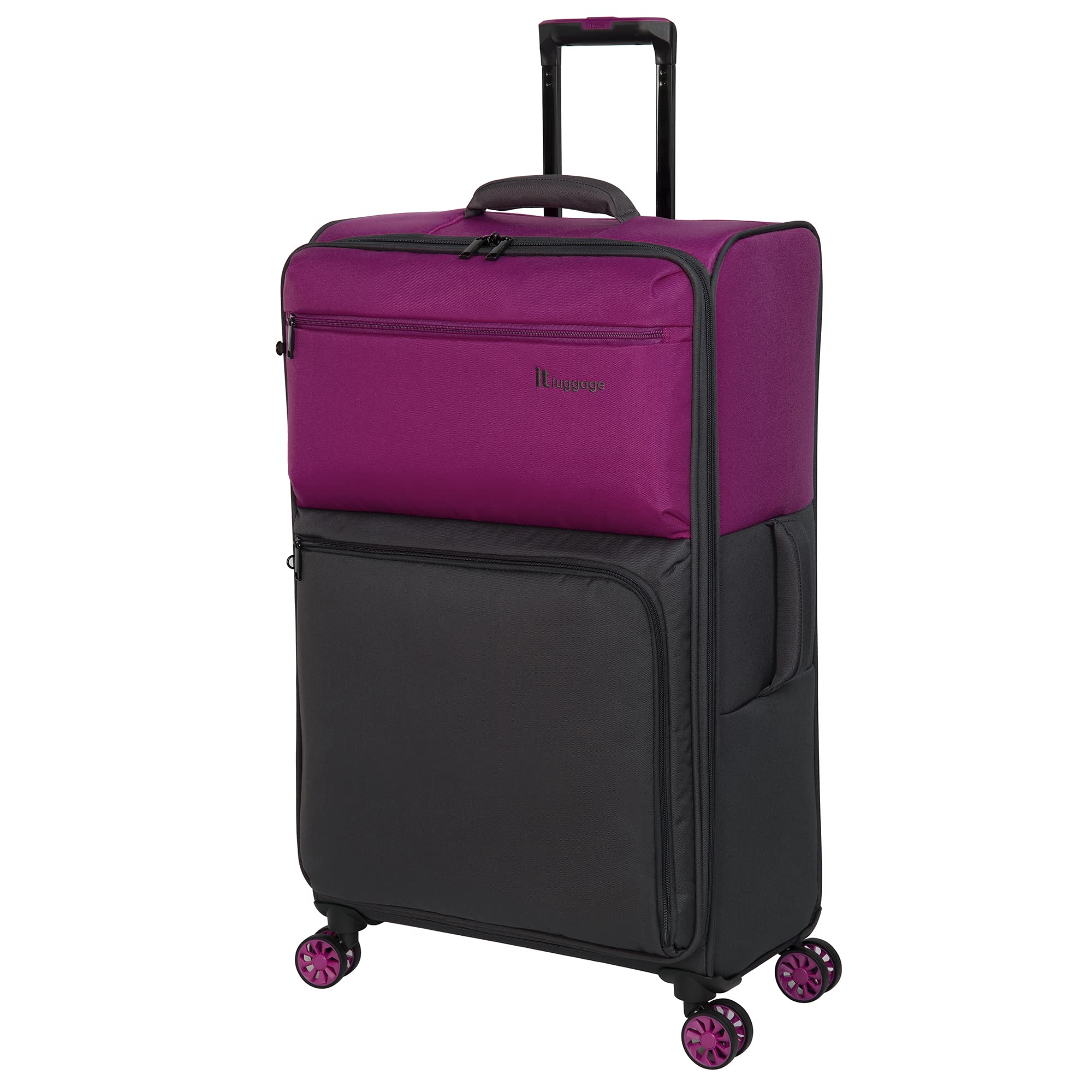 it luggage Duo-Tone 31 Inch Softside Checked Spinner Suitcase with 8 Wheels - Fuchsia Red/Magnet | Lightweight Luggage for Air Travel, Business Trips & Vacation Packing