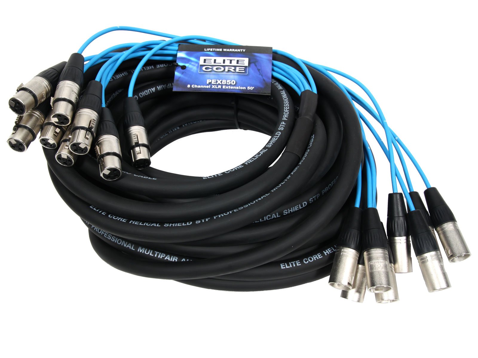 Elite Core PEX850 8-Channel XLR Extension Snake Cable - 50 ft Professional Audio Fan to Fan Connector for Live Sound, Studio Recording & Stage Performances