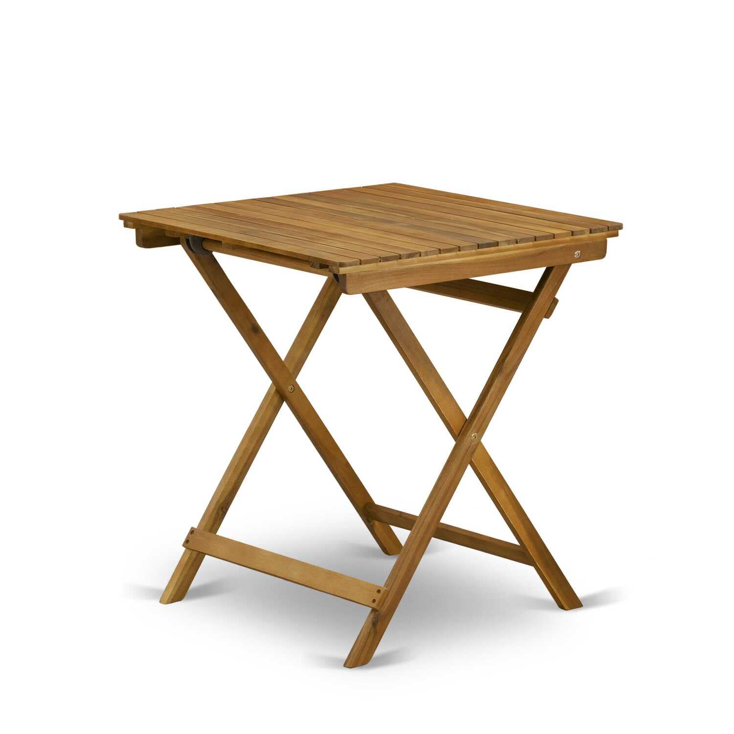East West Furniture 3-Piece Patio Bistro Set - Square Acacia Wood Folding Table & 2 Arm Chairs - 26x26 Inch Outdoor Coffee Table Set - Natural Oil Finish - Perfect for Backyard, Garden, Balcony & Small Space Dining