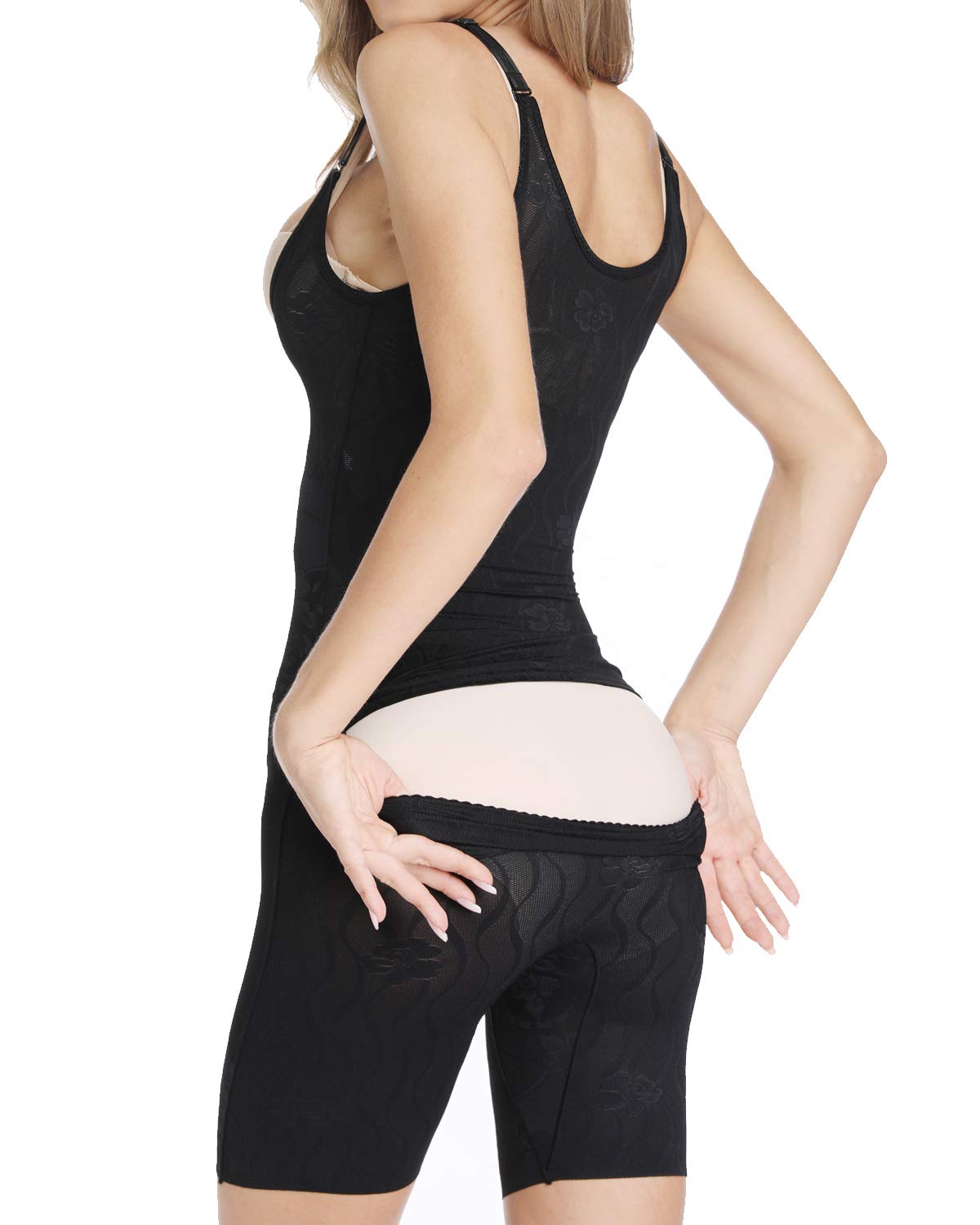 Vaslanda Women's Seamless Rear-Open Full Body Slimmer Shapewear - Firm Control Tummy & Waist Trainer Bodysuit - Mid Thigh Body Shaper for Smoothing & Contouring - Perfect for Everyday Wear, Special Occasions & Postpartum Recovery