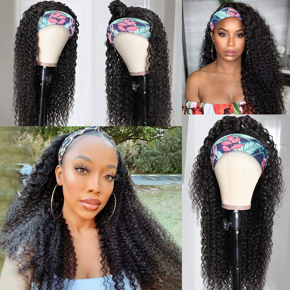 Eooma 22 Inch Brazilian Human Hair Wig - Glueless Curly Headband Wig for Black Women, No Lace Front, No Gel, Remy Hair | Perfect for Daily Wear, Parties & Protective Styling