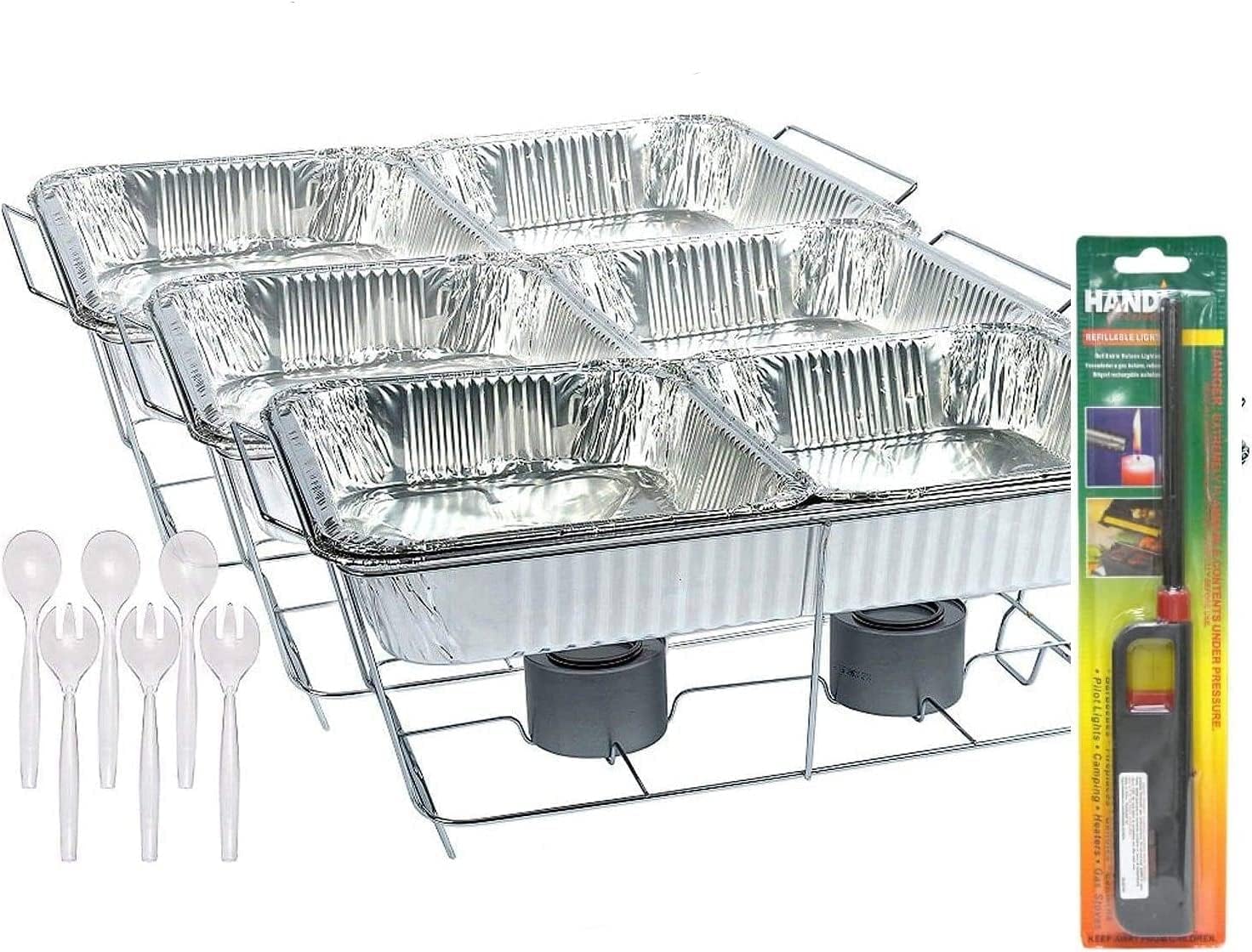 24-Piece Disposable Party Serving Kit with Chafing Dishes & Utensils - Perfect for Weddings, Catering & Events | Includes Free Handy Lighter for Easy Use at BBQs, Buffets & Outdoor Gatherings