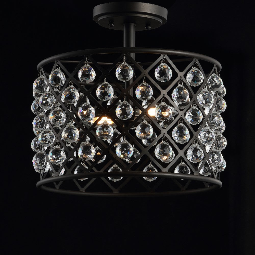 Gabrielle 14.5 Inch Crystal and Metal LED Semi Flush Mount Ceiling Light - Perfect for Bedroom, Living Room, Dining Room, and Hallway Lighting
