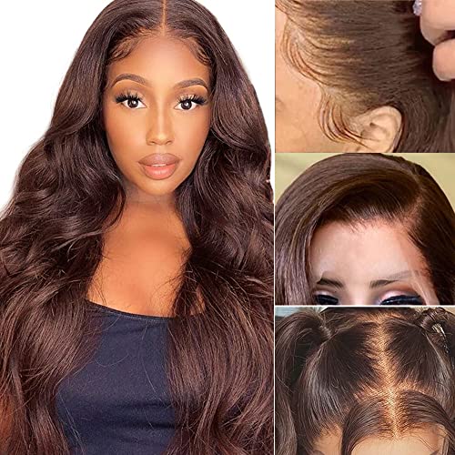 13x4 HD Lace Front Human Hair Wigs for Black Women - Brown Body Wave Brazilian Virgin Hair with Baby Hair & Pre-Plucked Hairline, 150% Density, Glueless Transparent Lace Wig (16 Inch) - Perfect for Daily Wear, Parties & Special Occasions