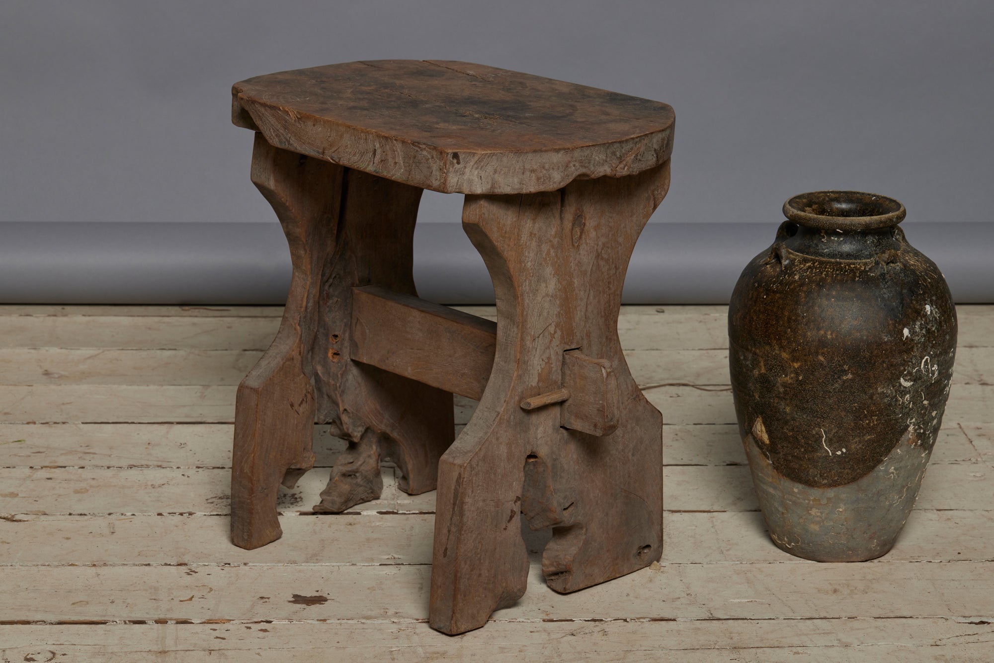 Vintage Javanese Dutch Colonial Teak Stool - Handcrafted Arts & Crafts Style with Sturdy Stretcher Base - Perfect for Living Room, Bedroom, or Antique Decor