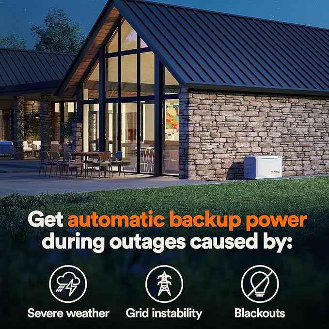 14kW/14kW Air Cooled Standby Generator with Aluminum Enclosure - 200A Service Entrance (Non-CUL) - Perfect for Home Backup Power During Outages & Emergency Power Supply