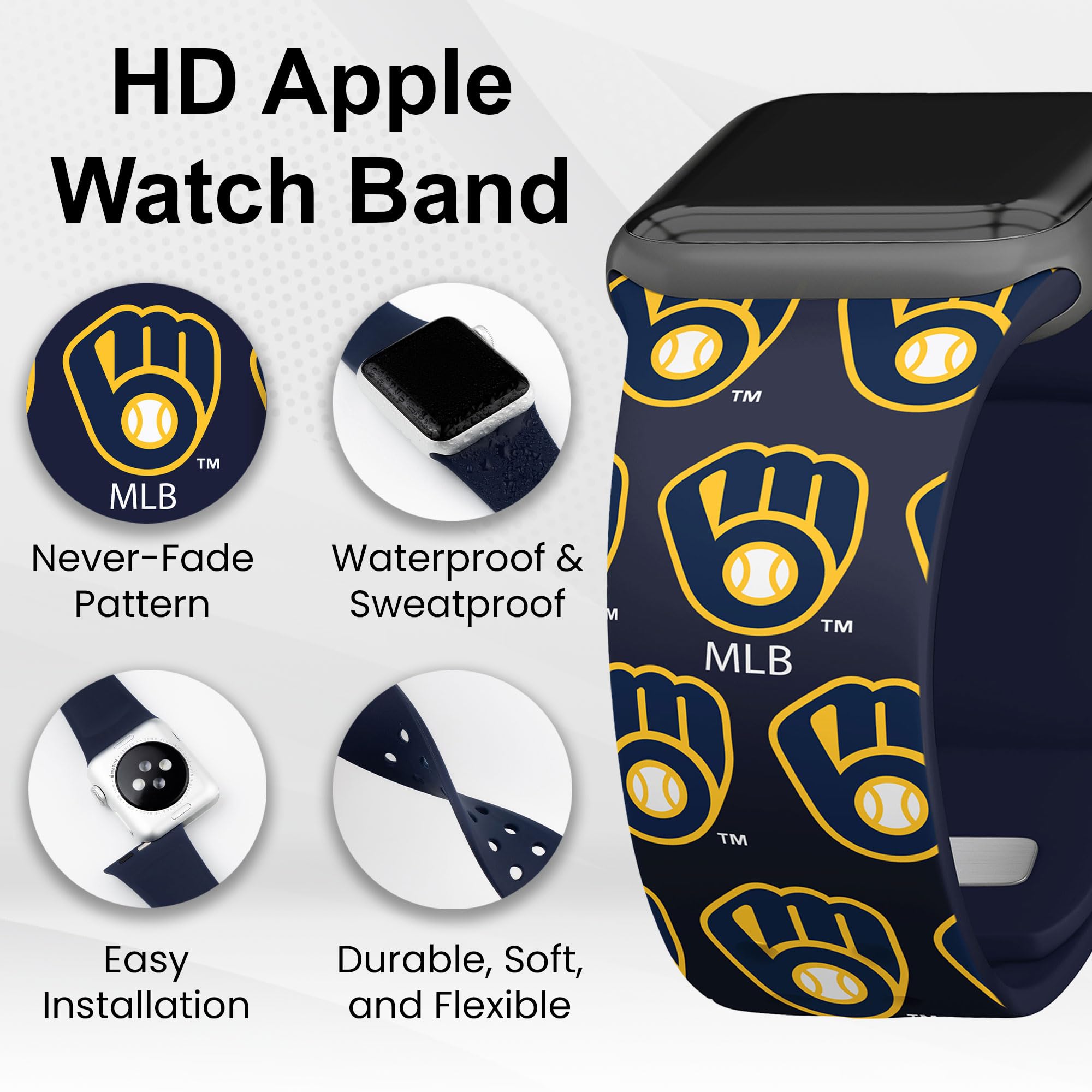 Milwaukee Brewers HD Watch Band for Apple Watch - Durable Silicone Strap, Sports & Casual Wear - Perfect for Baseball Fans & Game Day Outfits