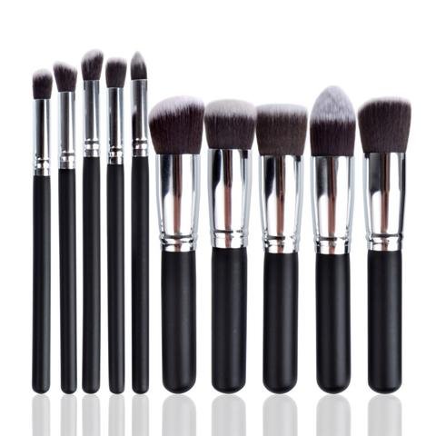 Premium Synthetic Kabuki Makeup Brush Set - 10-Piece Foundation, Blush & Eyeshadow Brush Kit with Blender Sponge & Brush Cleaner (Black/Silver) | Professional Makeup Tools for Flawless Face Powder Application, Contouring & Blending - Perfect for Daily Makeup, Travel & Professional Artists
