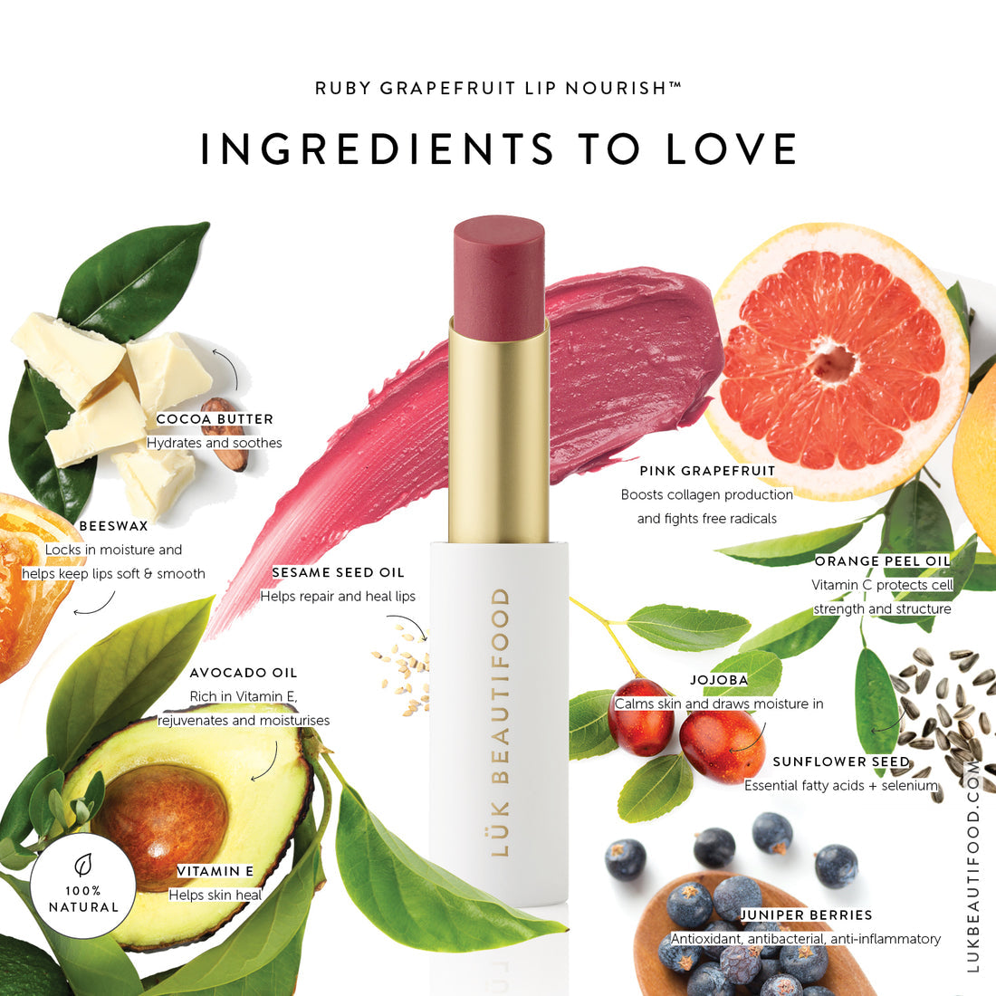 Lip Nourish™ Ruby Grapefruit Flavored Lip Balm - Hydrating & Moisturizing Lip Care for Dry, Chapped Lips - Perfect for Winter Skincare & Daily Use