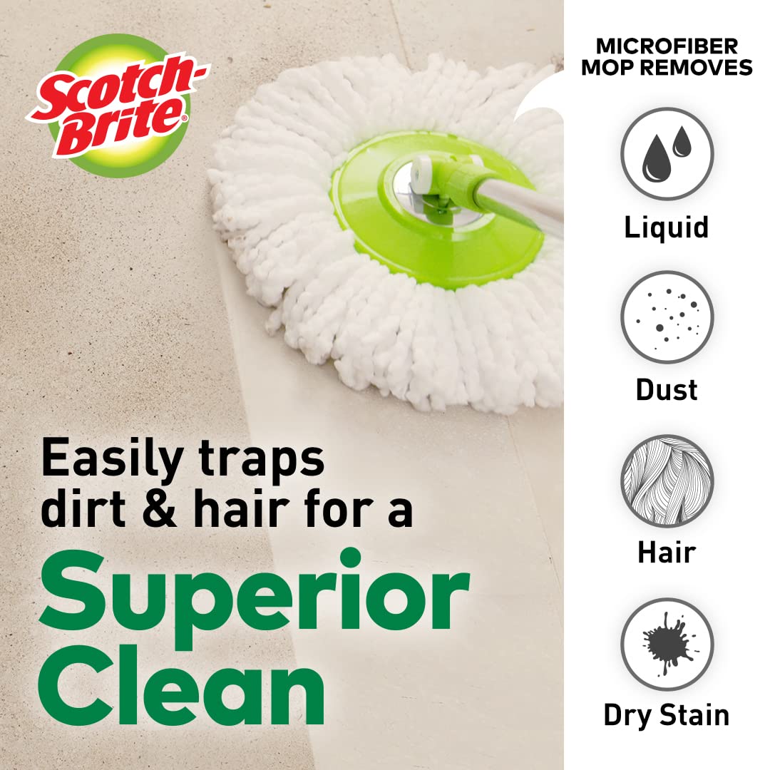 Scotch-Bite 2-in-1 Bucket Spin Mop with 2 Refills (Green, 4-Piece Set) - Easy Floor Cleaning for Hardwood, Tile & Laminate Floors