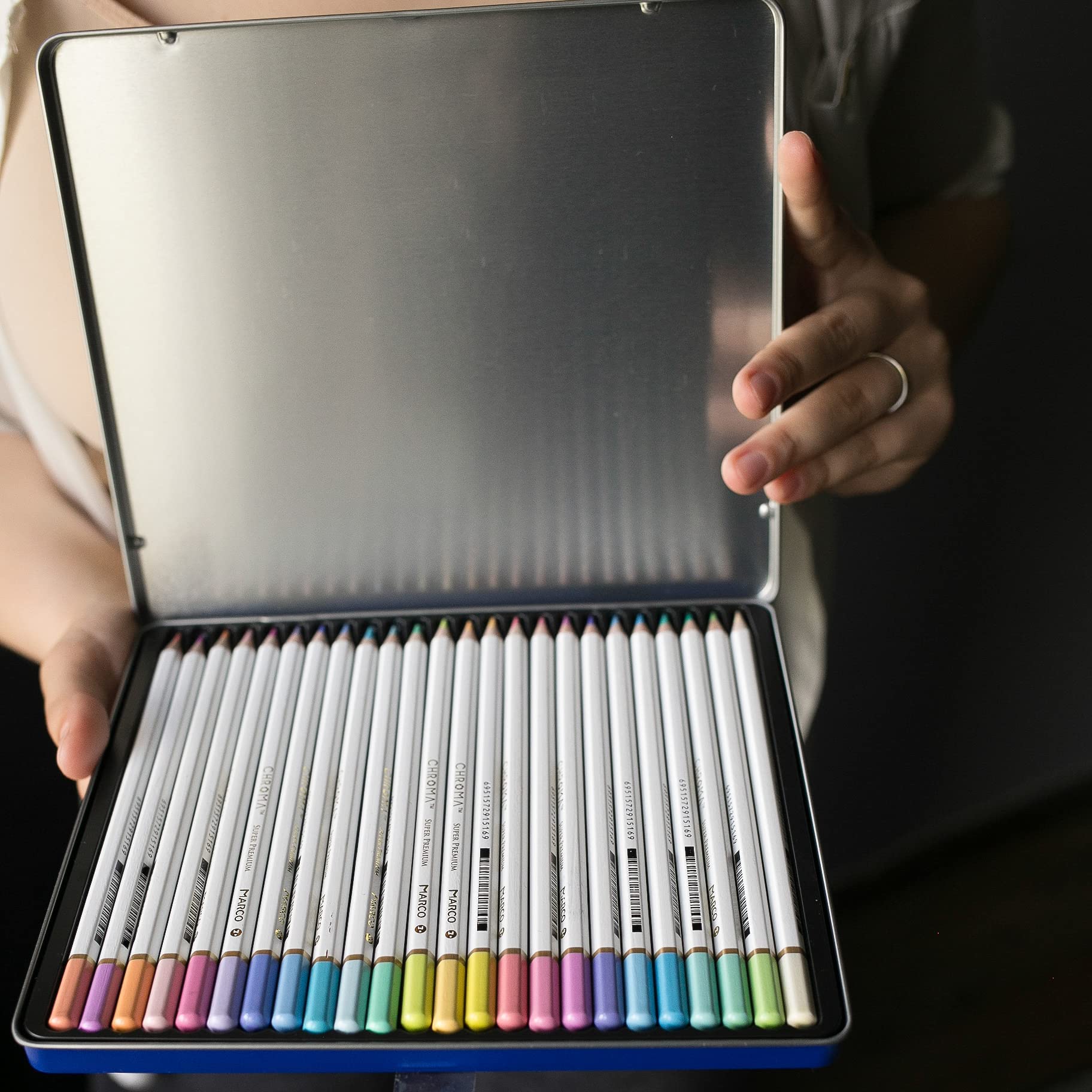 Marco Chroma Manga 24-Count Pastel Colored Pencils Set in Metal Tin - 2B Hardness Professional Art Supplies for Kids, Adults & Artists - Perfect for Sketching, Drawing, Manga Art & Coloring Books