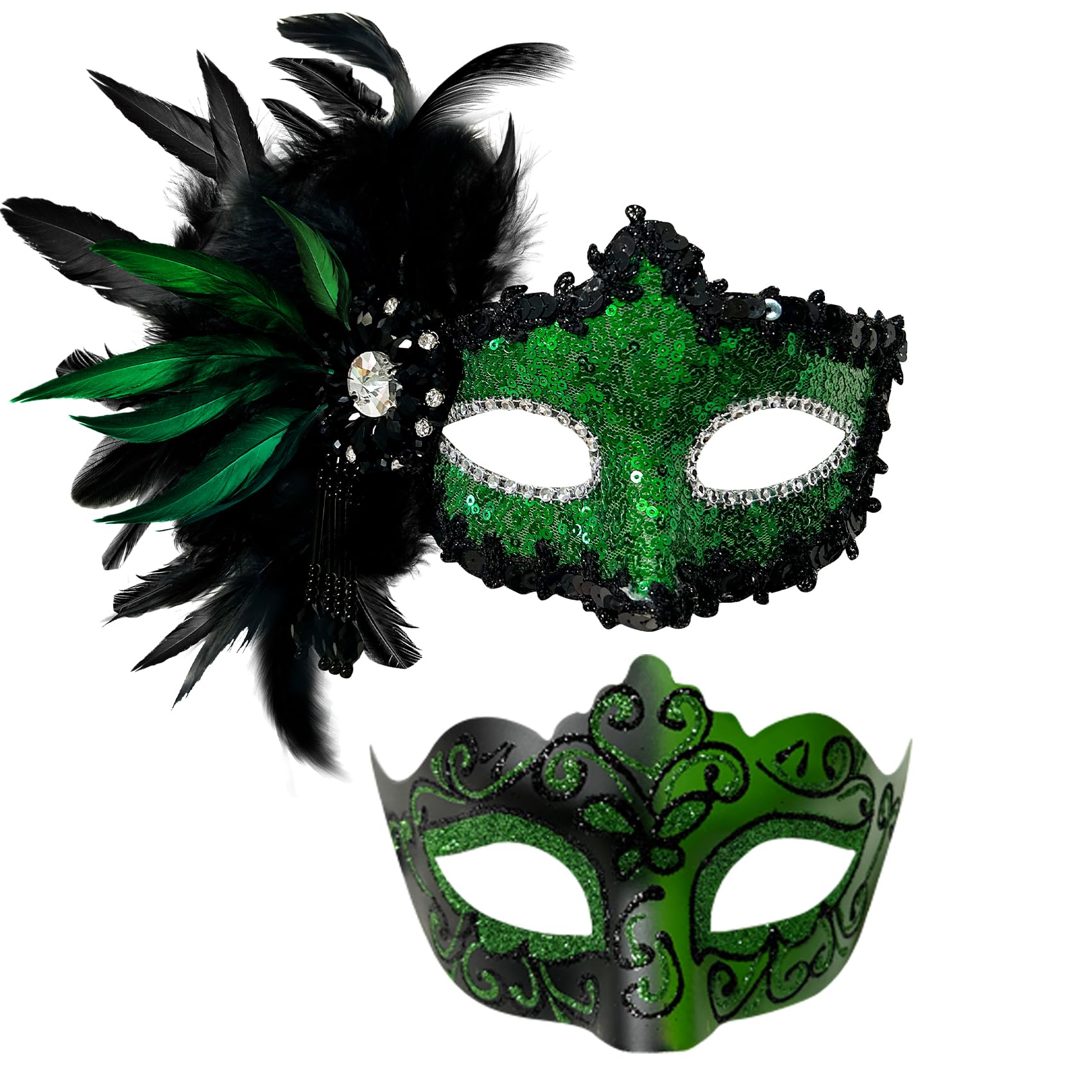 2025 New Feather Masquerade Mask for Women & Men - Elegant Couple Costume Accessory for Halloween, Masquerade Balls, and Themed Parties