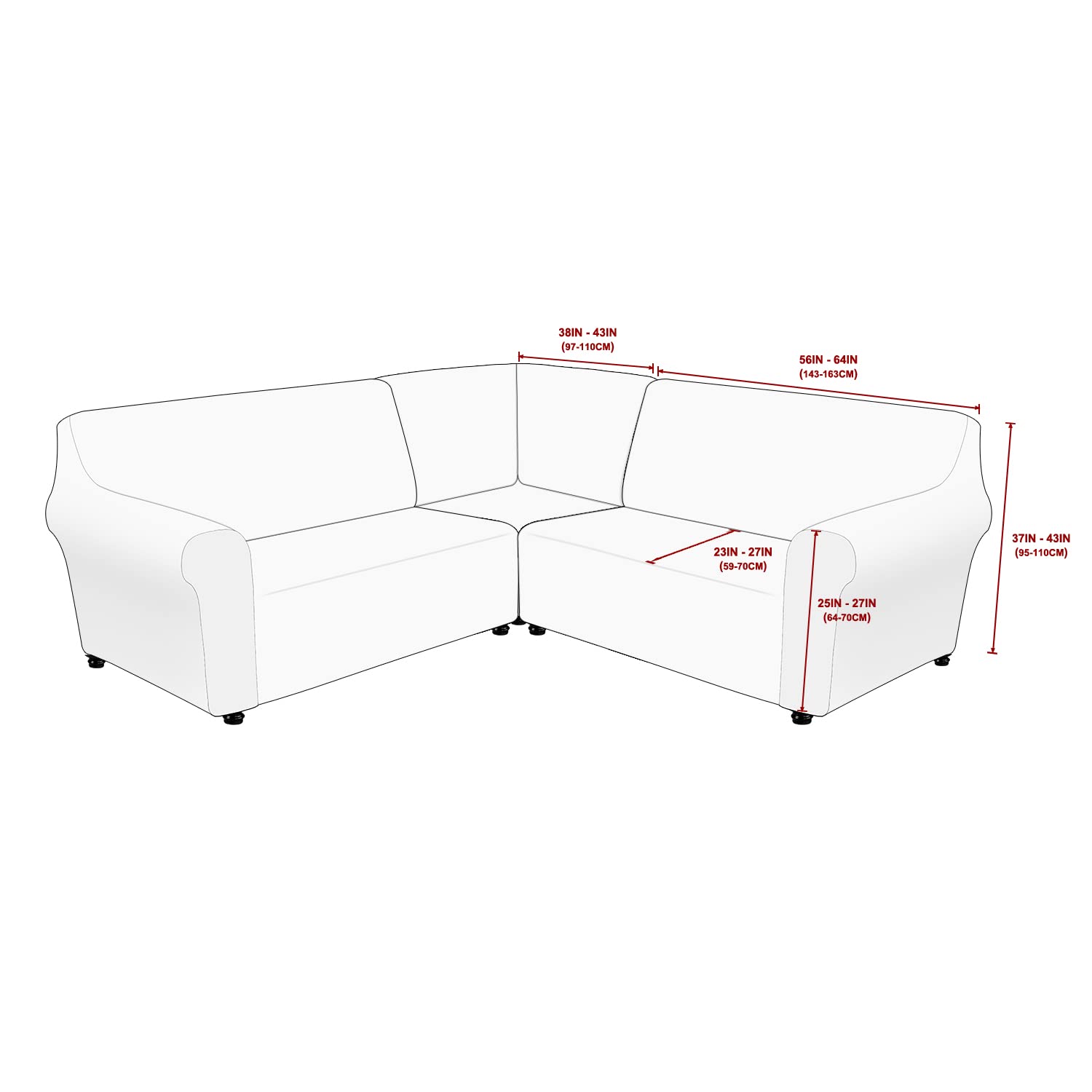 Velvet Stretch Corner Sofa Cover for 5-Seater L-Shaped Sectional Couch - Soft Furniture Protector Slipcover for Living Room (Black) - Perfect for Pets, Kids & Spills Protection
