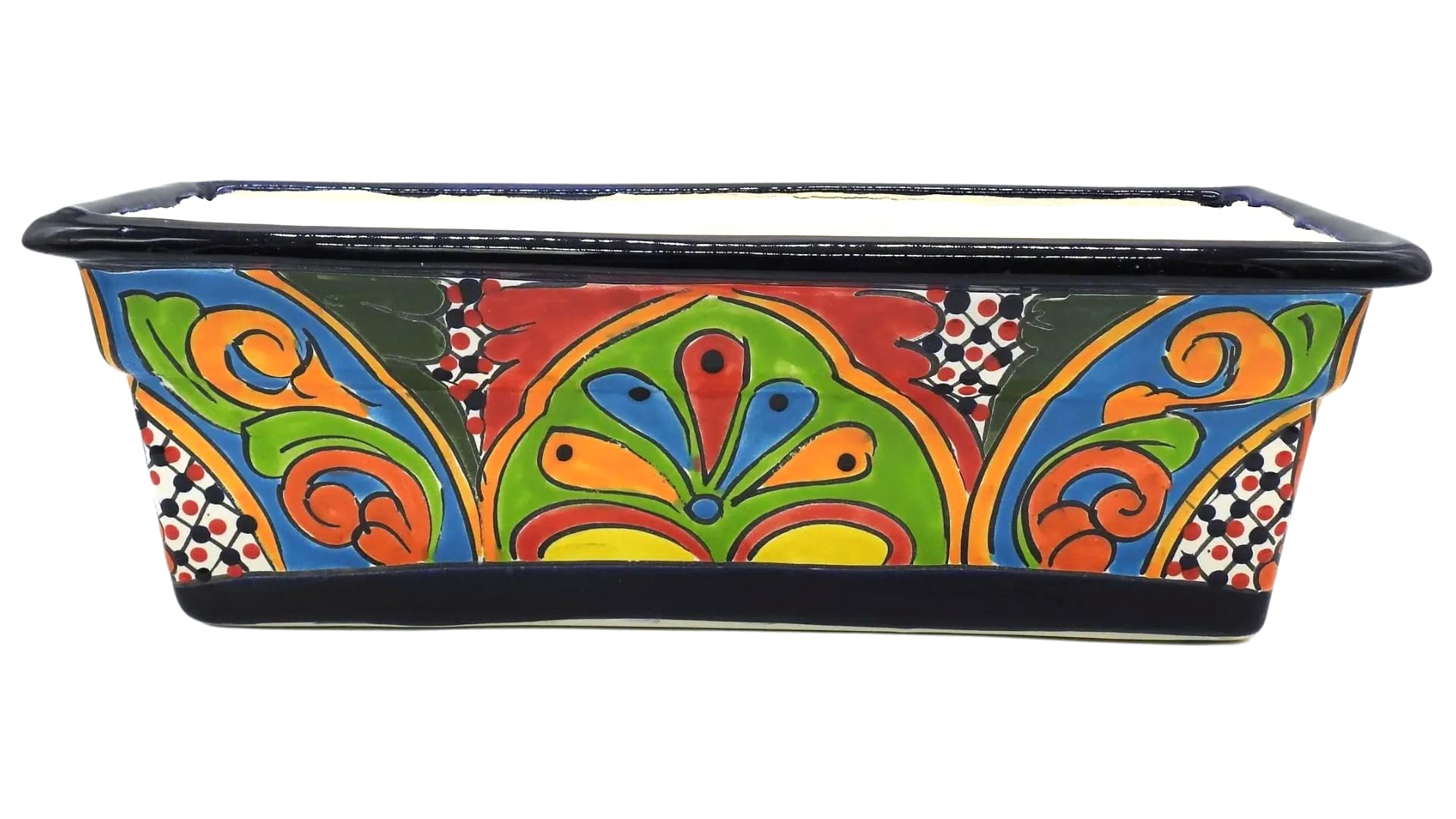 Hand Painted Small Window Box Planter - Rectangle Glazed Flower Pot for Indoor & Outdoor Plants - Multi-Colored Ceramic Garden Decor for Windowsill, Balcony & Patio